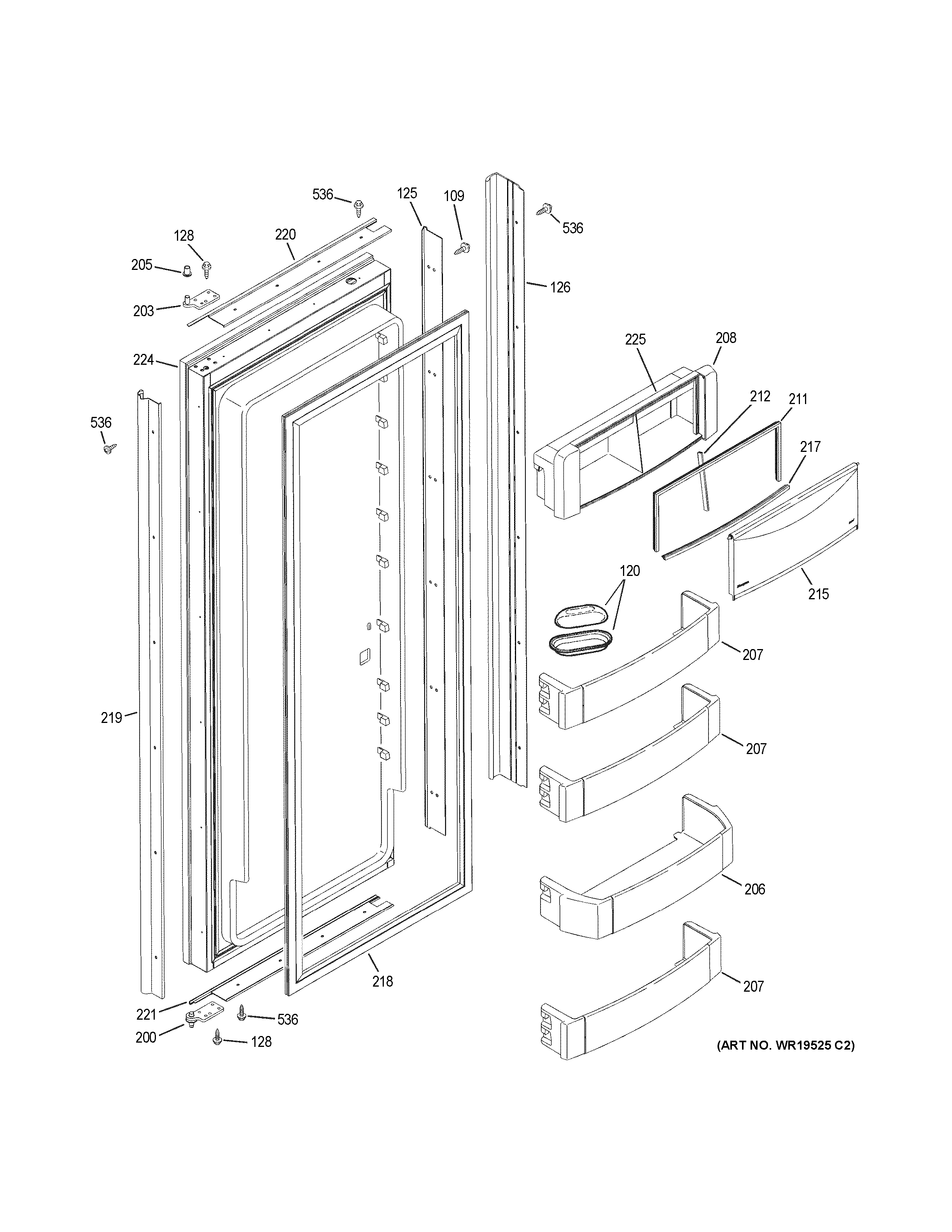 GE ZISB480DRK fresh food door diagram