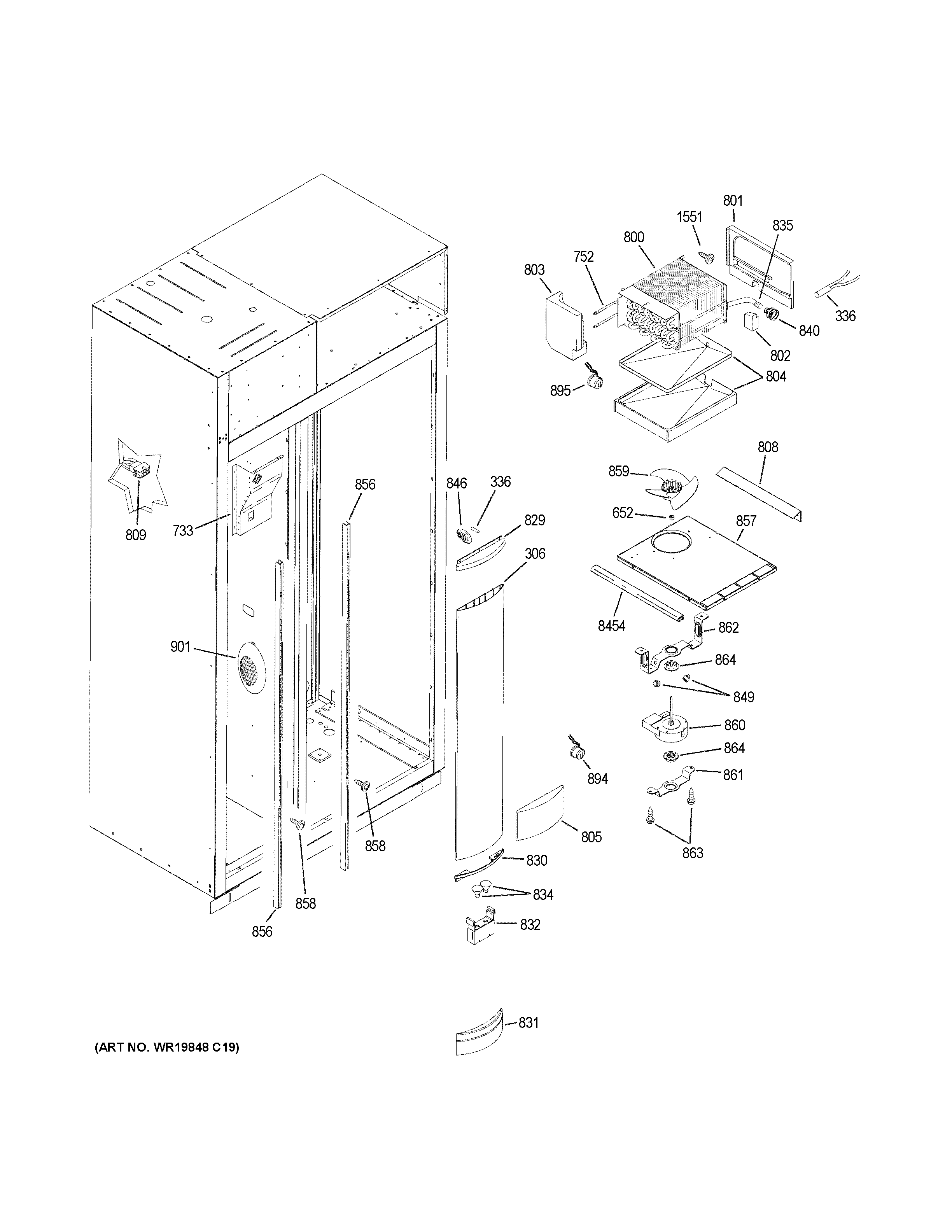 GE ZISB480DRK freezer section diagram