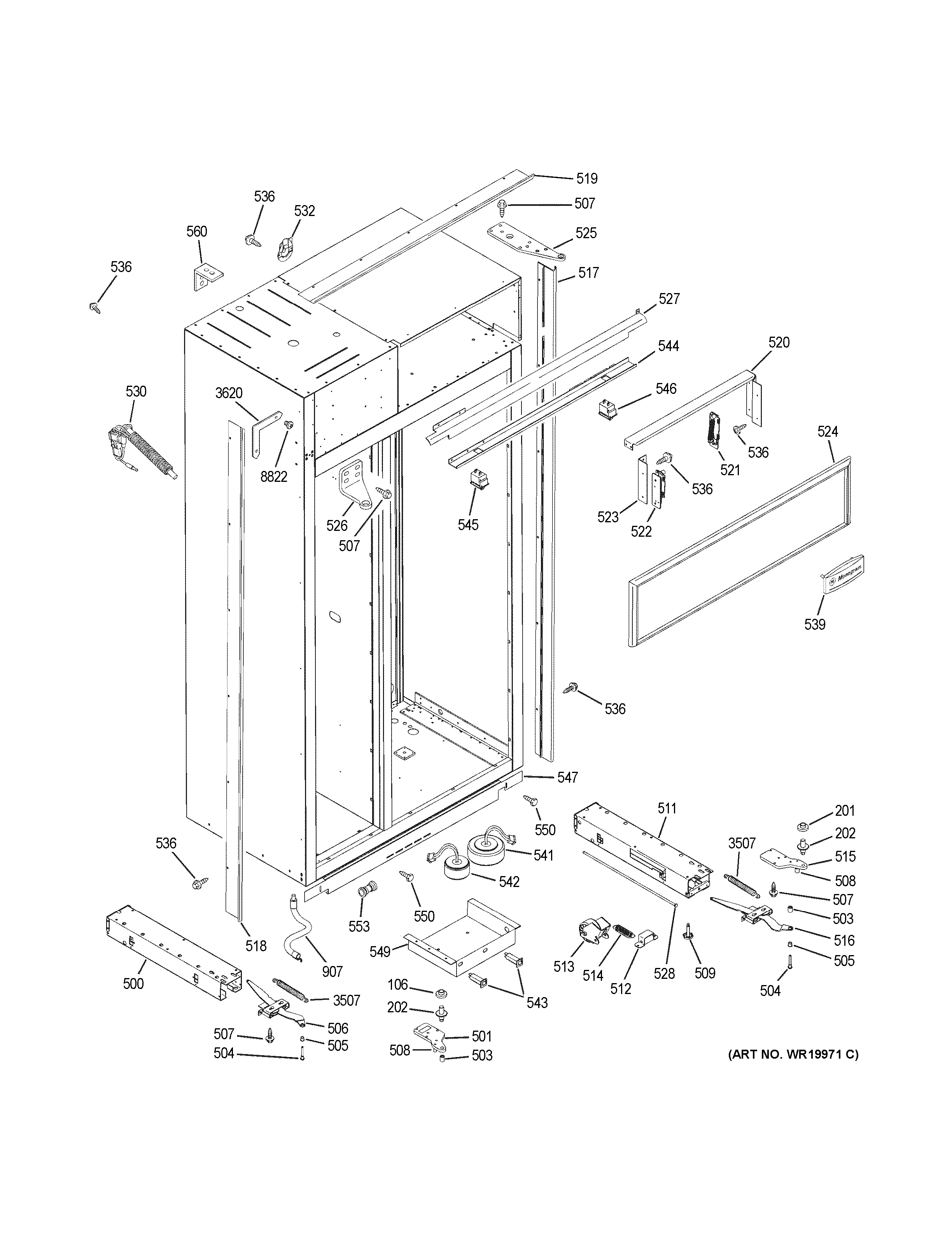 GE ZISB480DRK case parts diagram