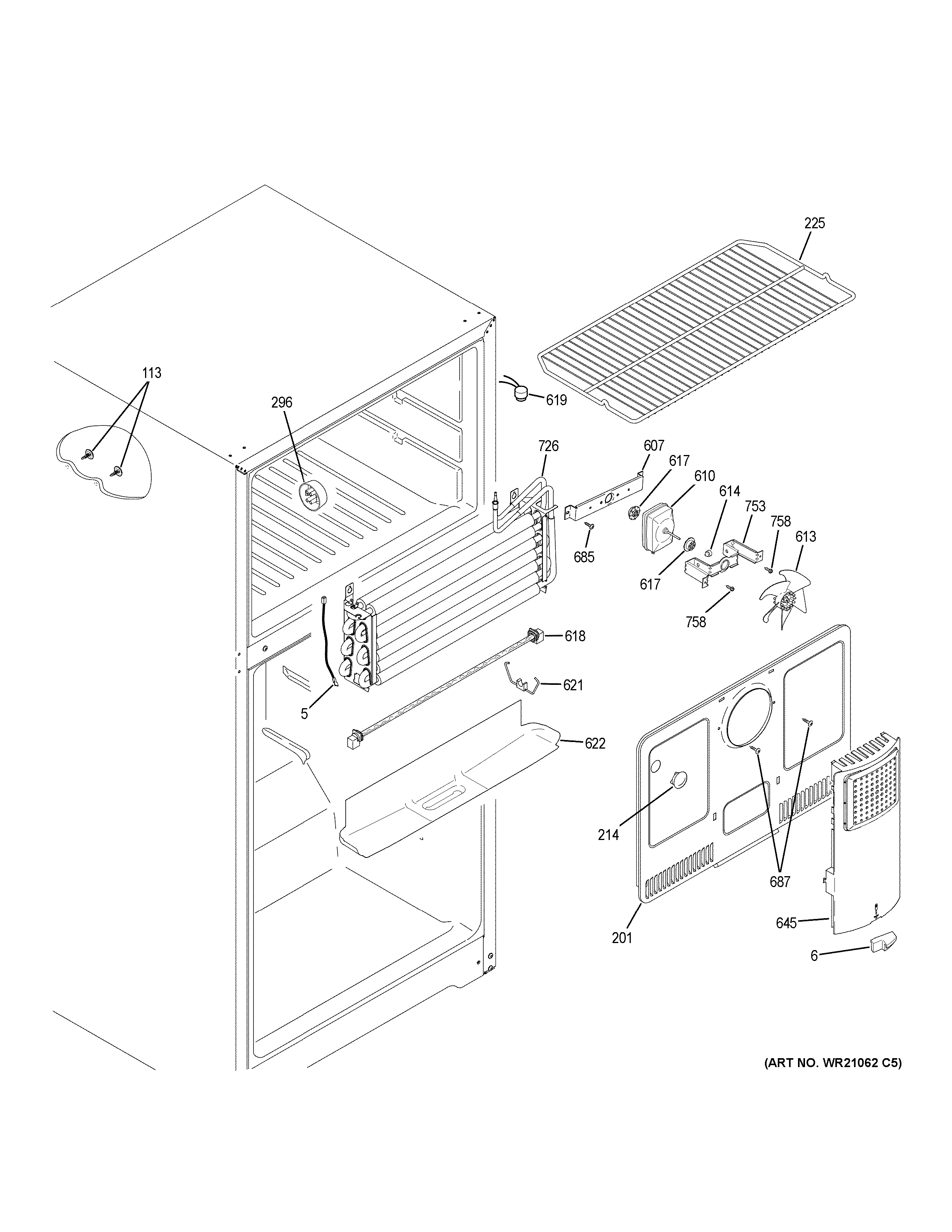 GE GTE16GTHHRBB freezer section diagram