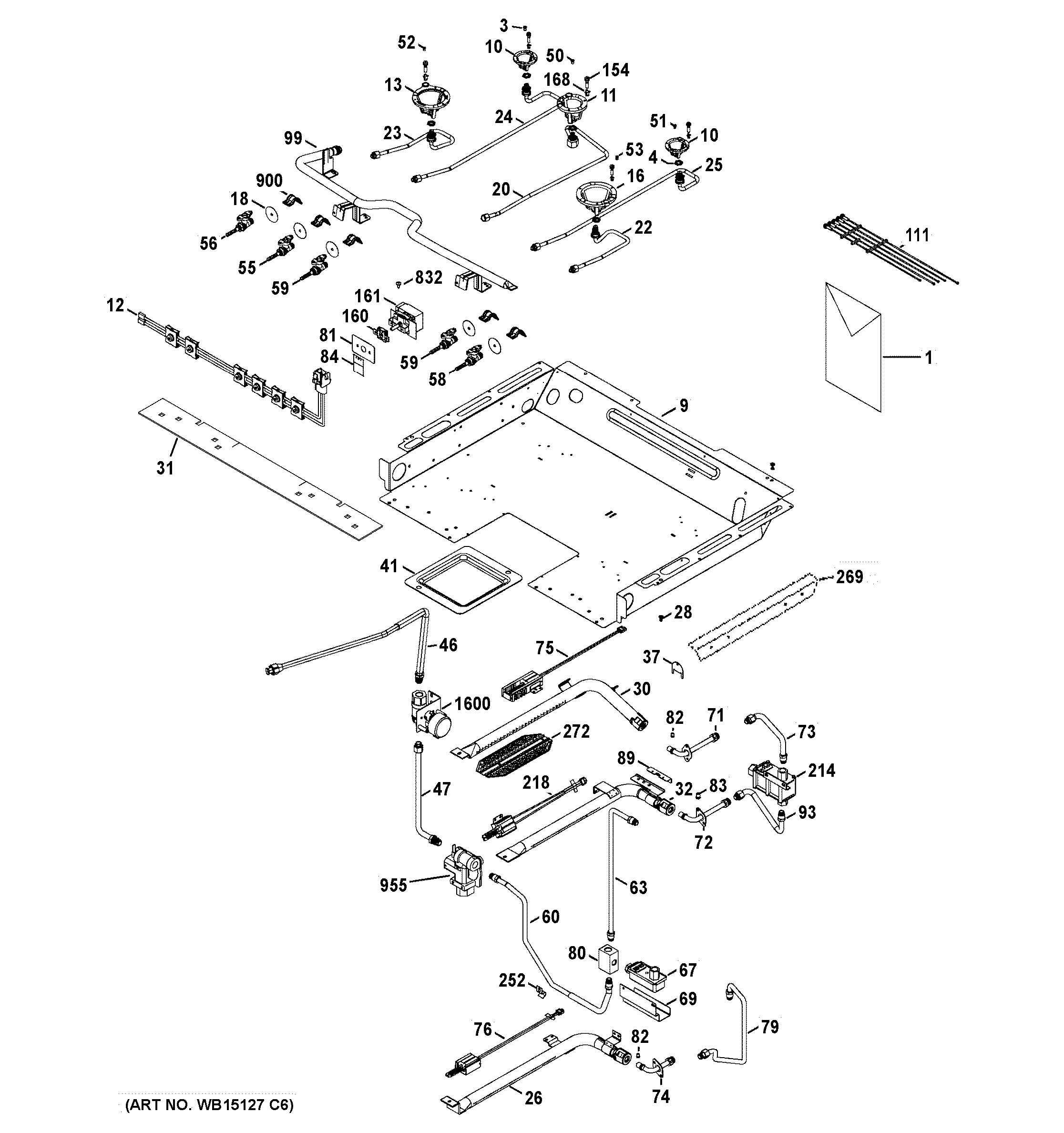 GE PGB995DET2BB gas & burner parts diagram