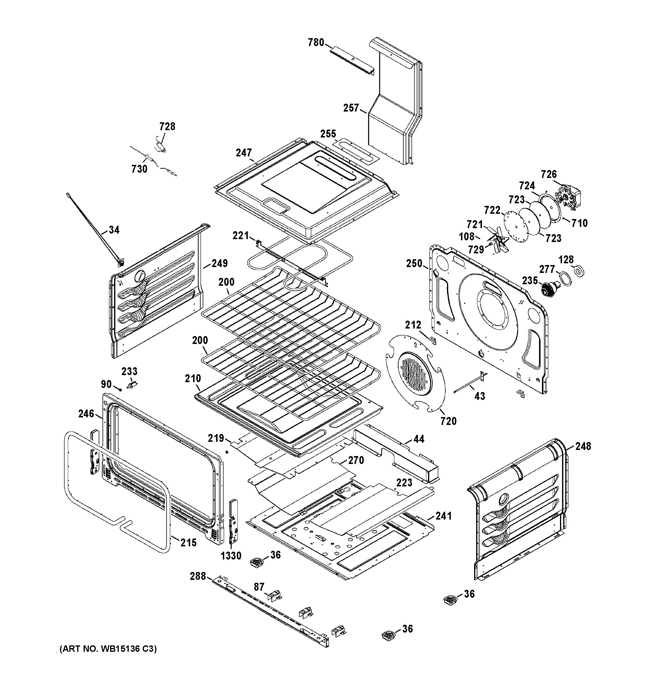 GE PGB995DET2BB lower oven diagram