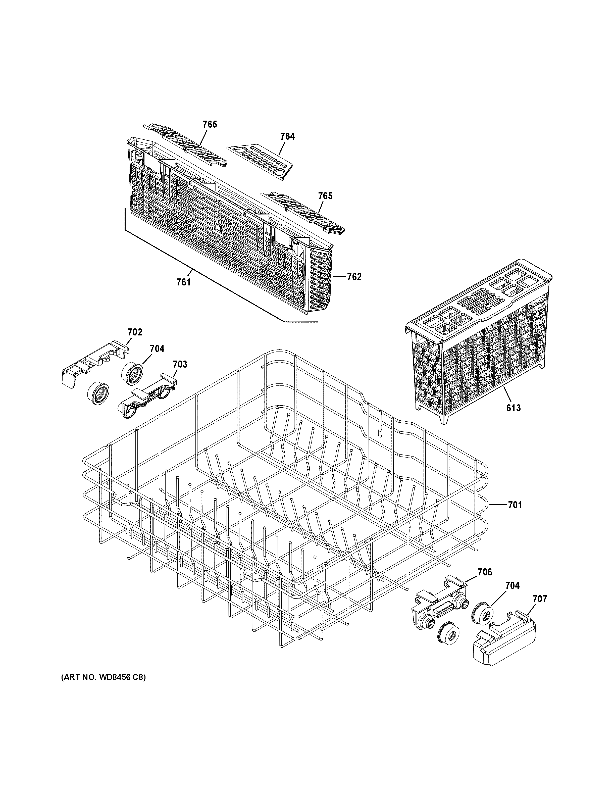 GE GDF520PGJ4CC lower rack assembly diagram