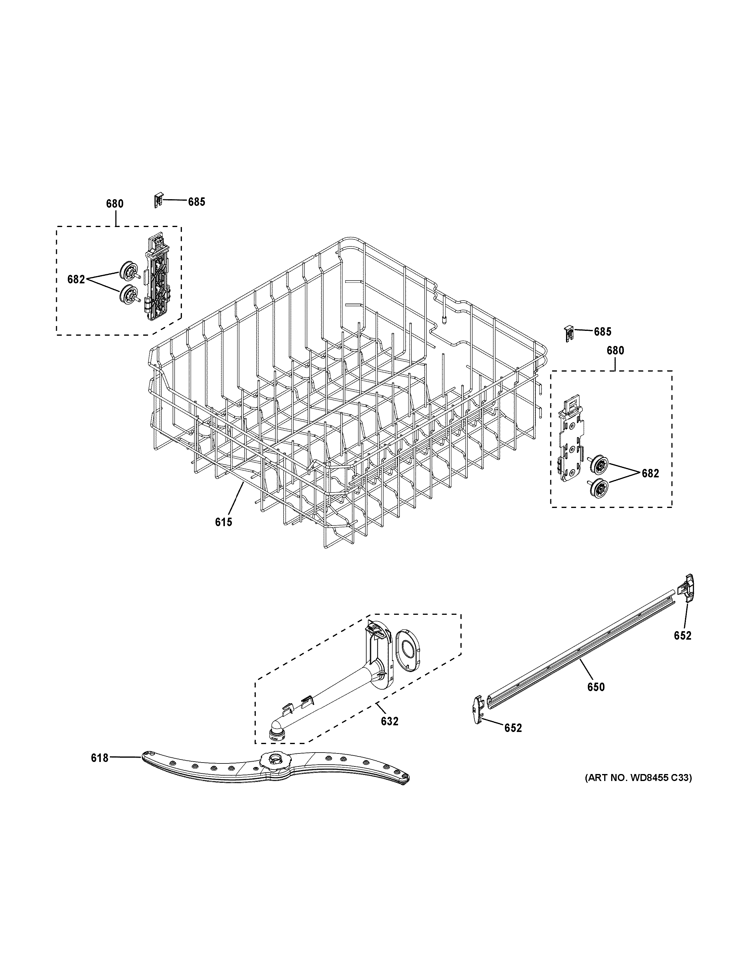 GE GDF510PGJ4BB upper rack assembly diagram