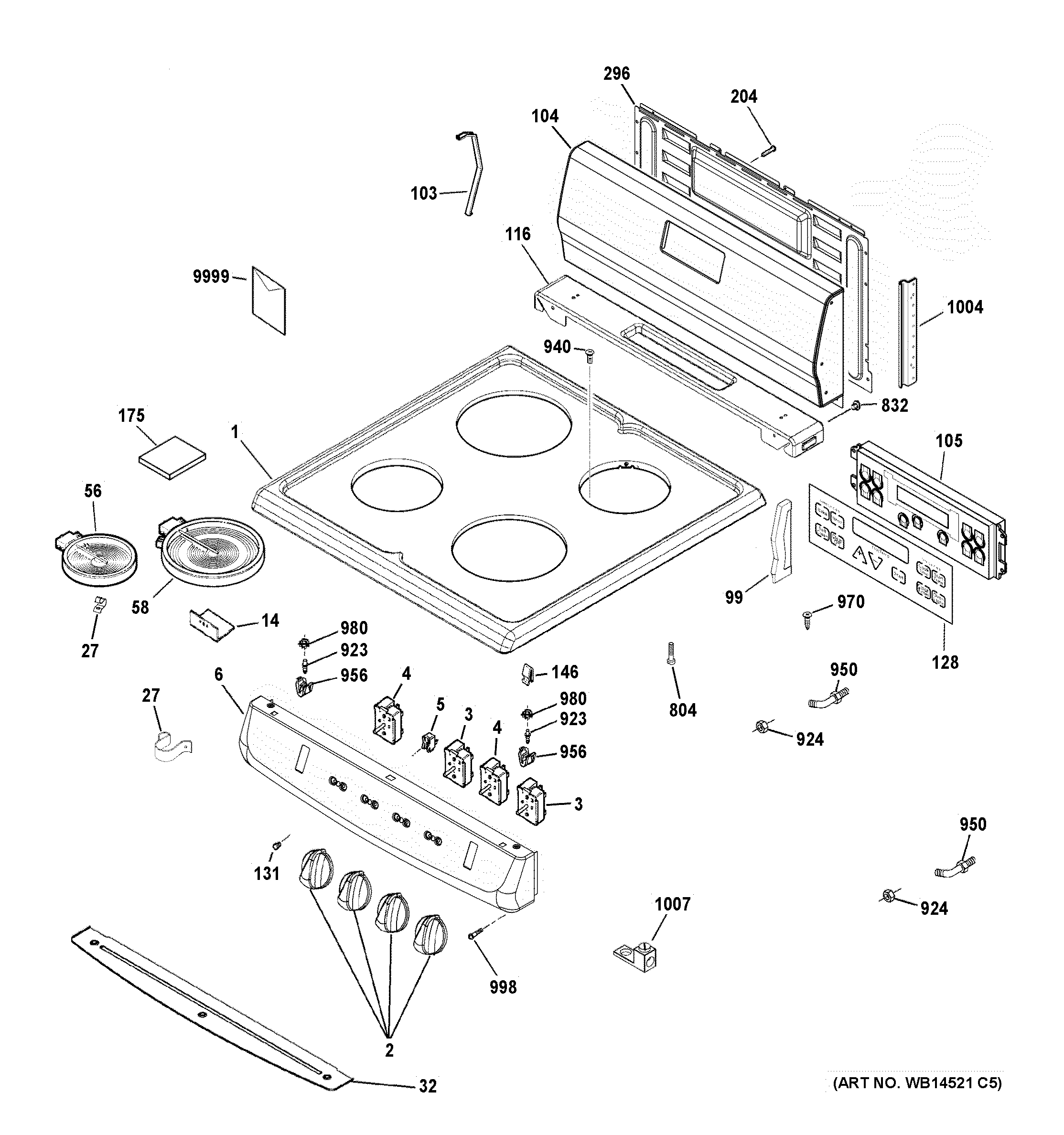 GE JA624RN3SS control panel & cooktop diagram