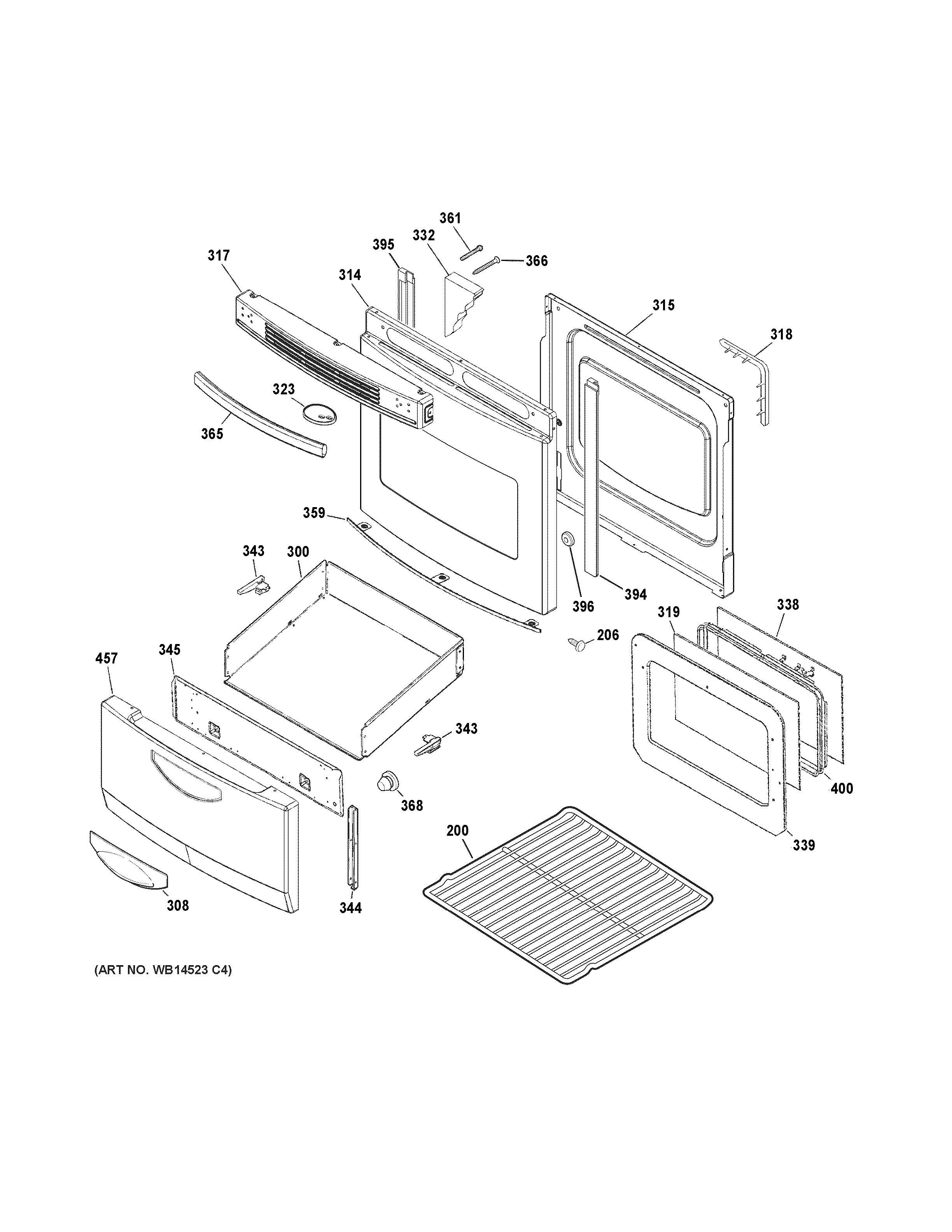 GE JA624RN3SS door & drawer parts diagram