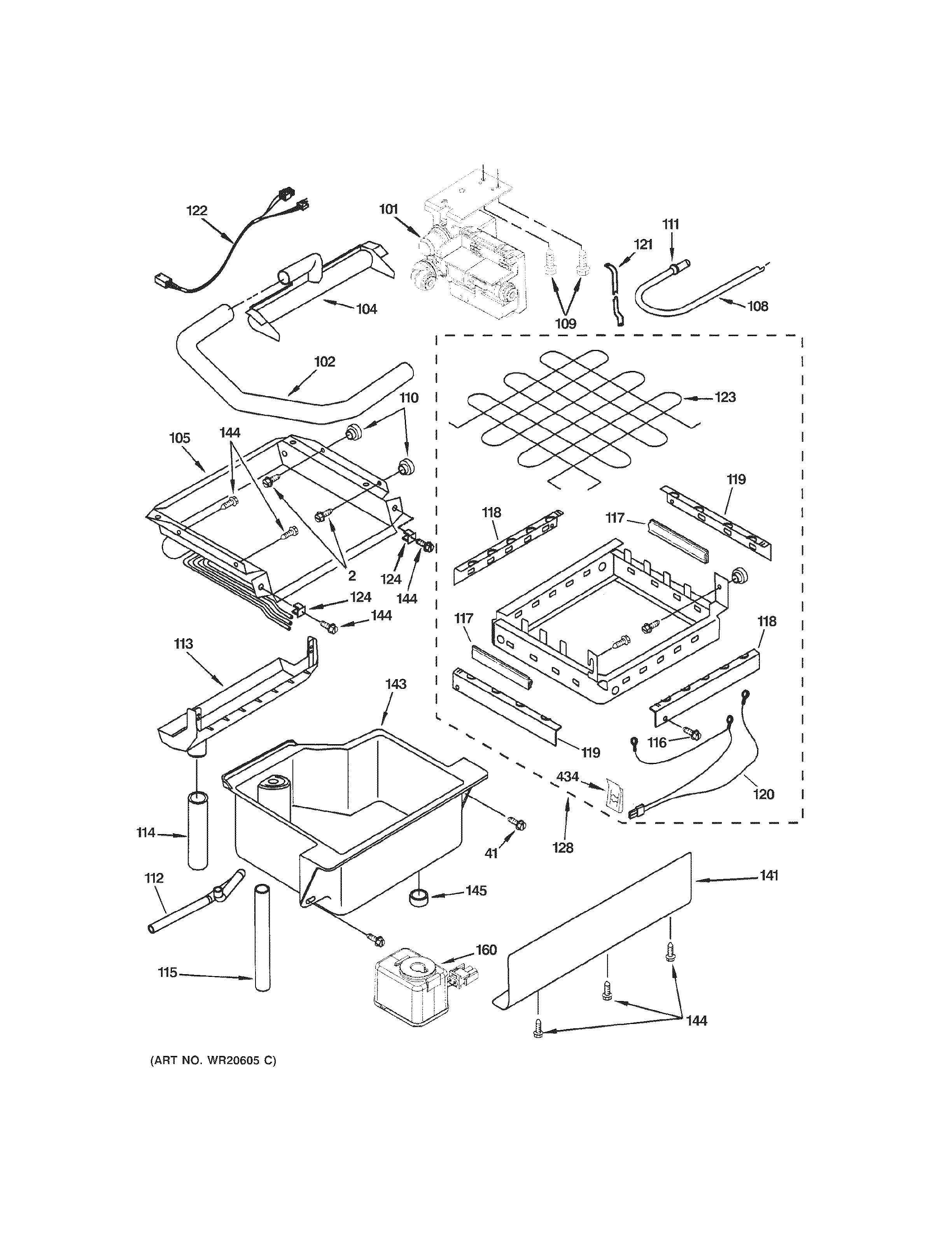 GE ZDIC150WBBD evaporator, ice cutter grid & water parts diagram