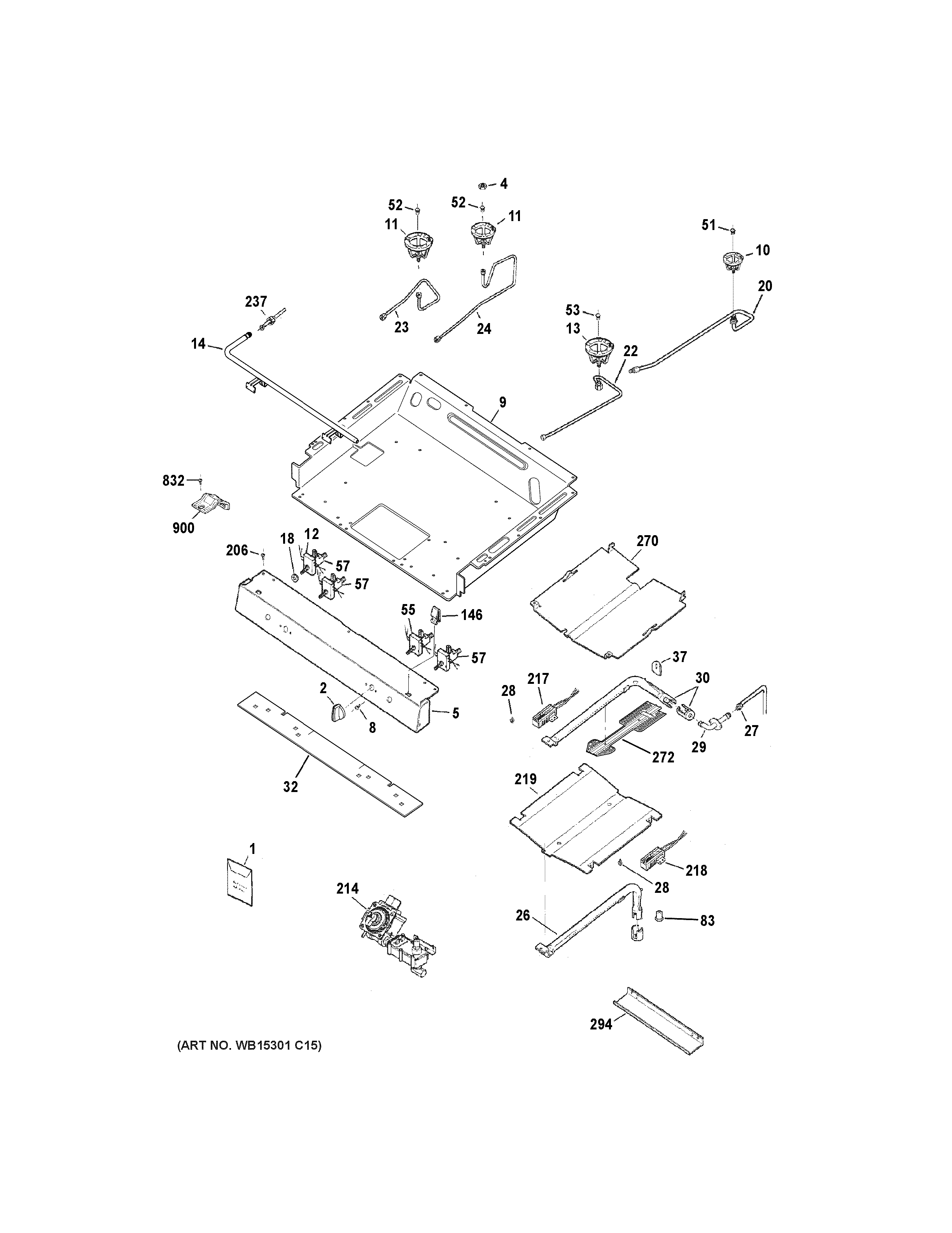 GE JGB630REF1SS gas & burner parts diagram