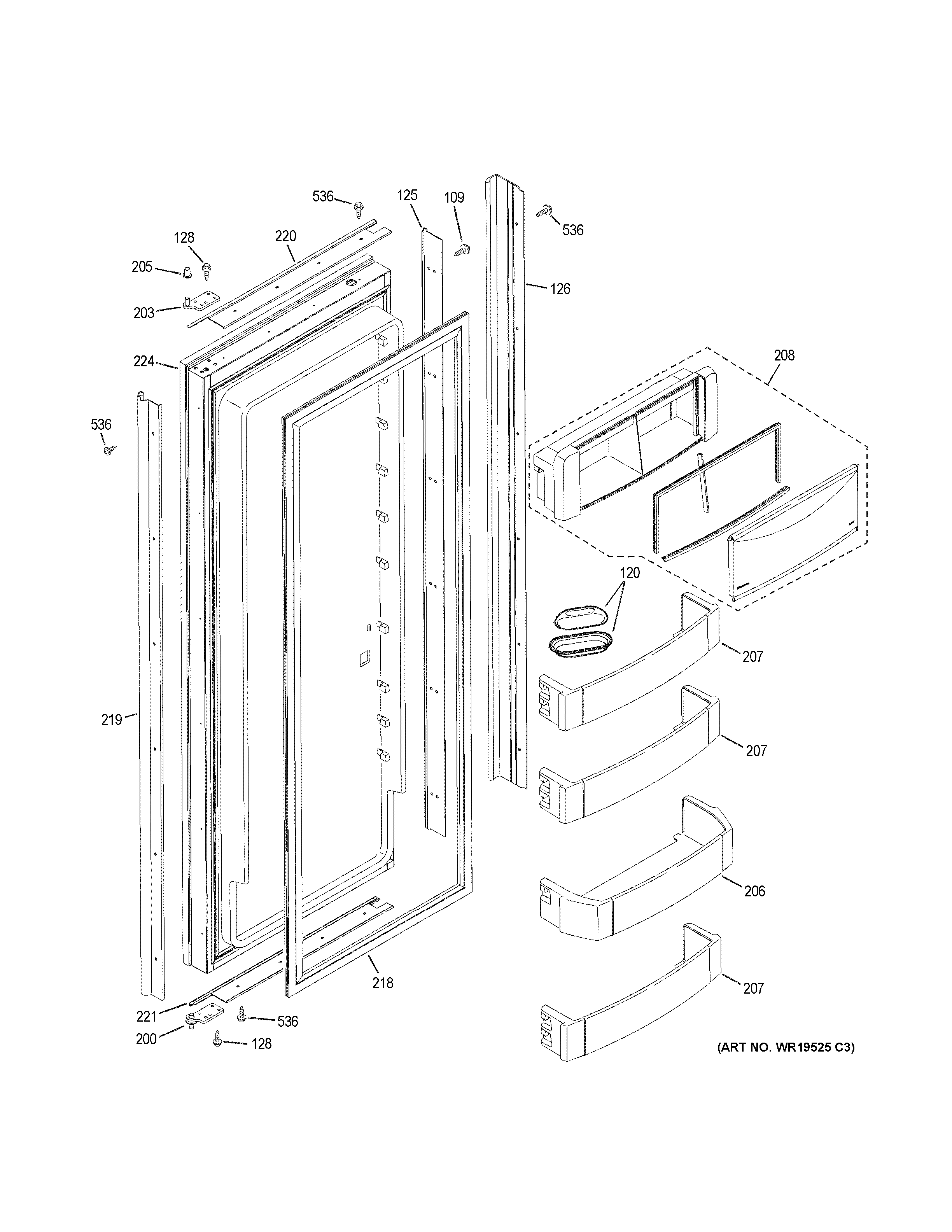 GE ZSEB420DYA fresh food door diagram