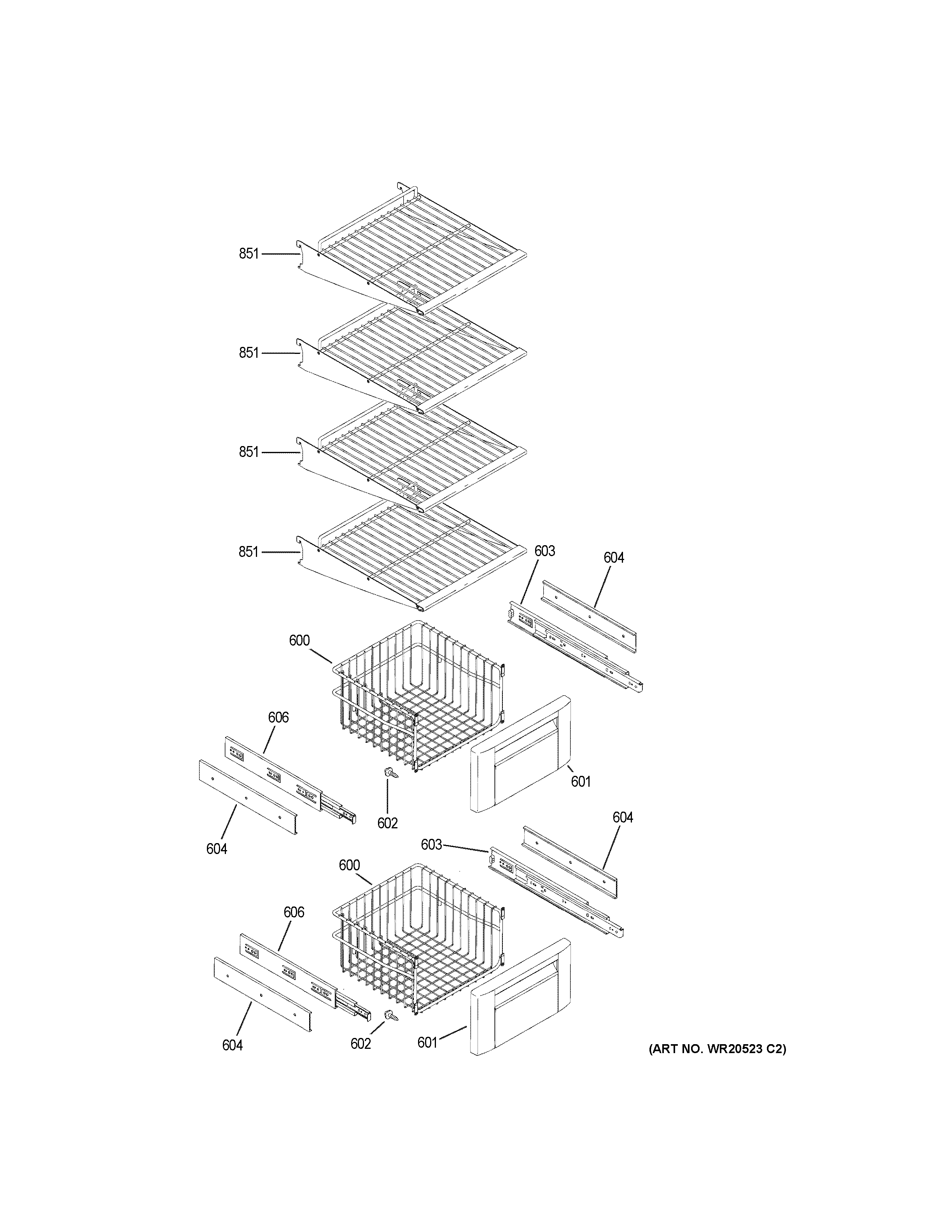 GE ZSEB420DYA freezer shelves diagram