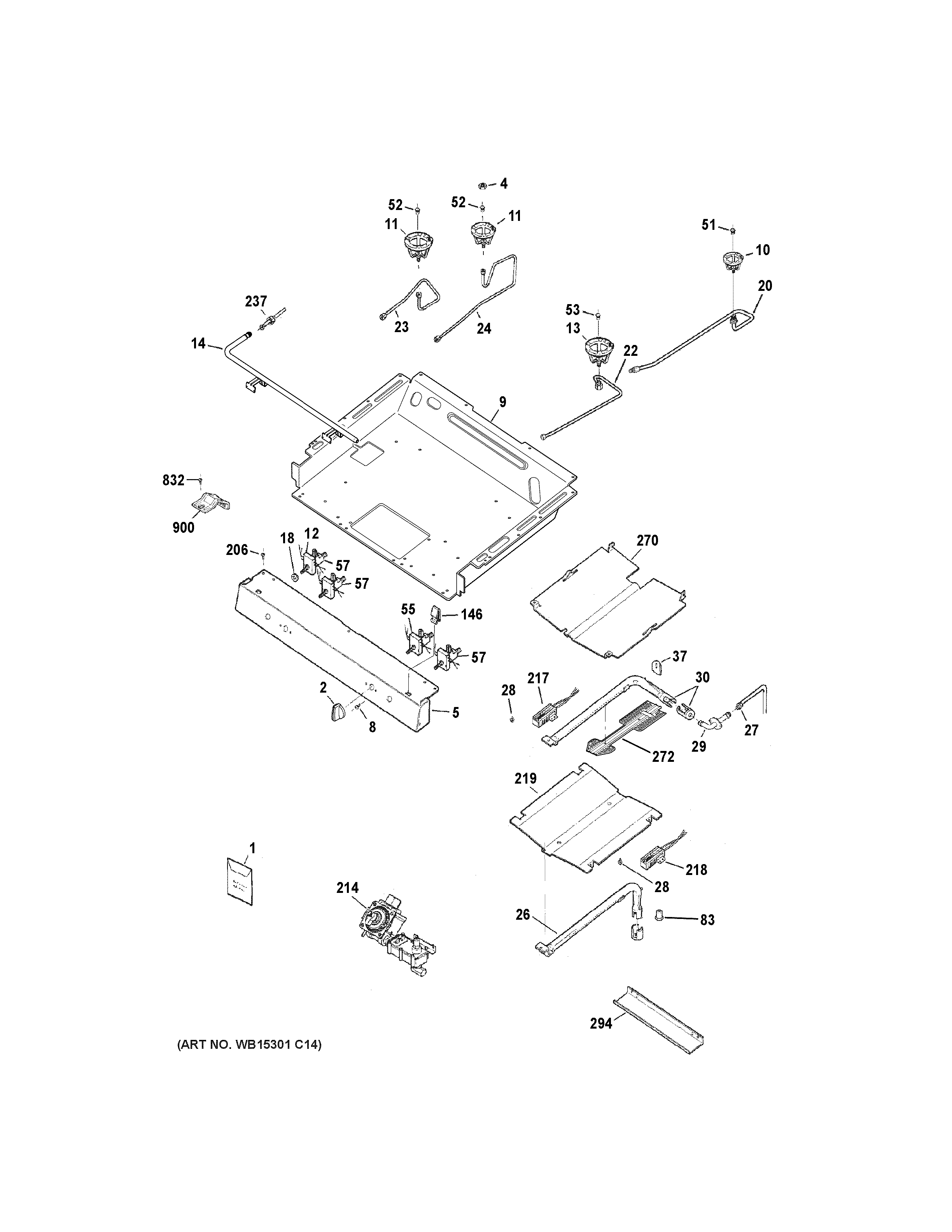 GE JGB630DEF2BB gas & burner parts diagram