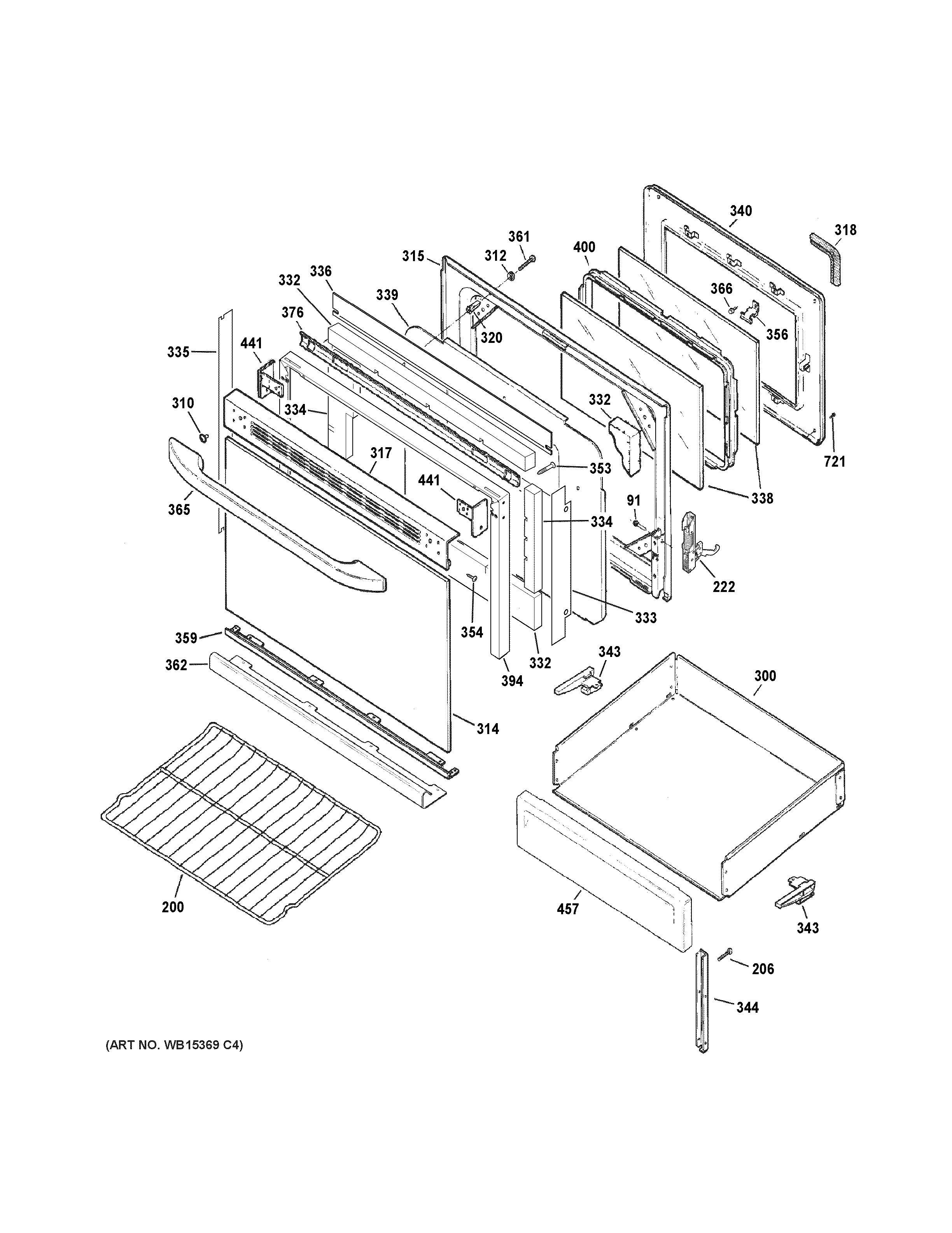 GE JB450DF1WW door & drawer parts diagram
