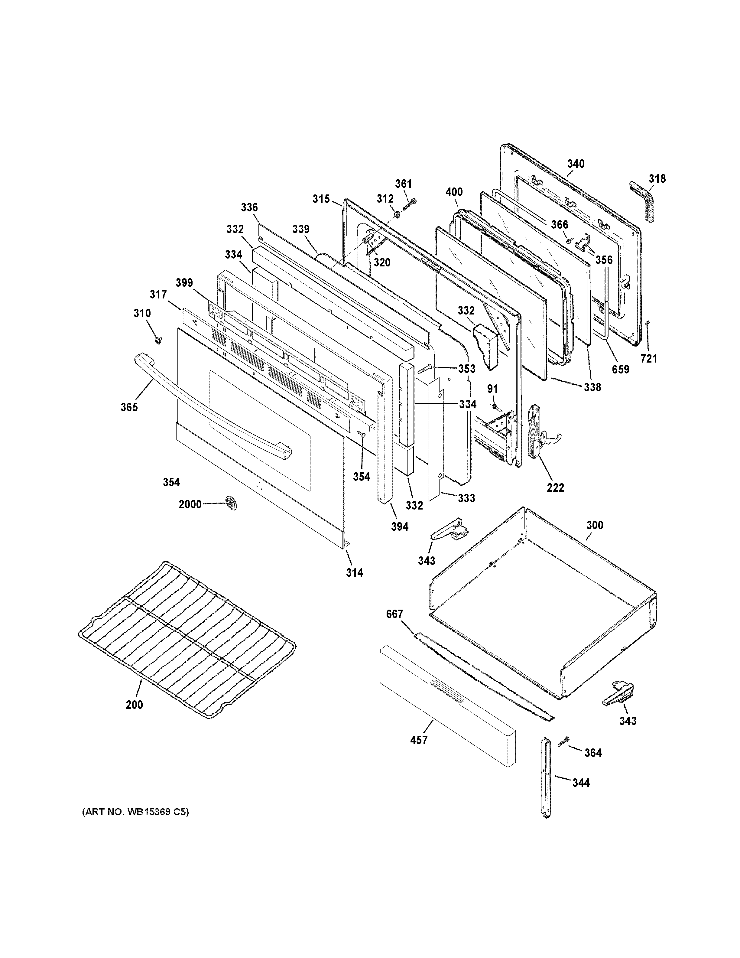GE JB450RK1SS door & drawer parts diagram
