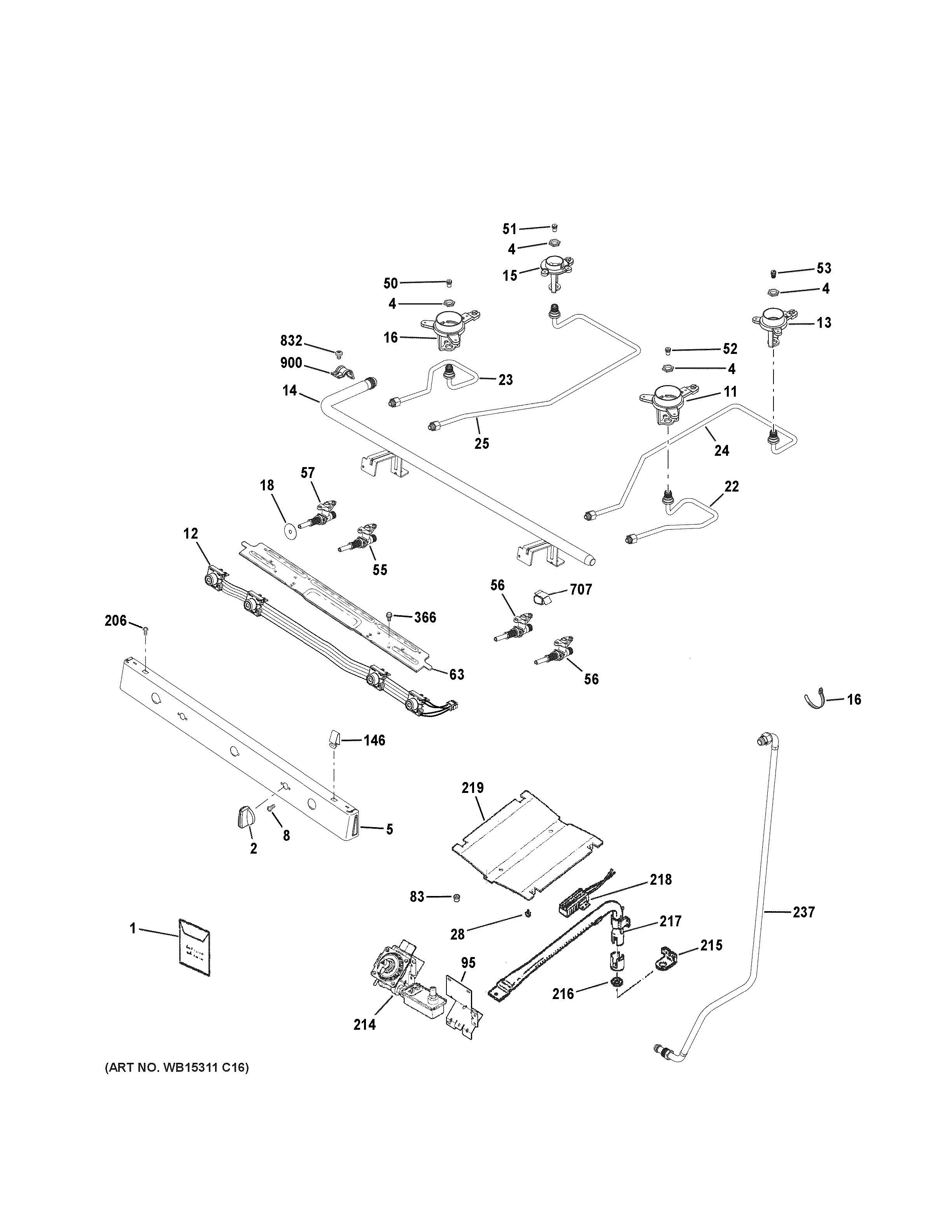 GE JGBS62DEK1WW gas & burner parts diagram
