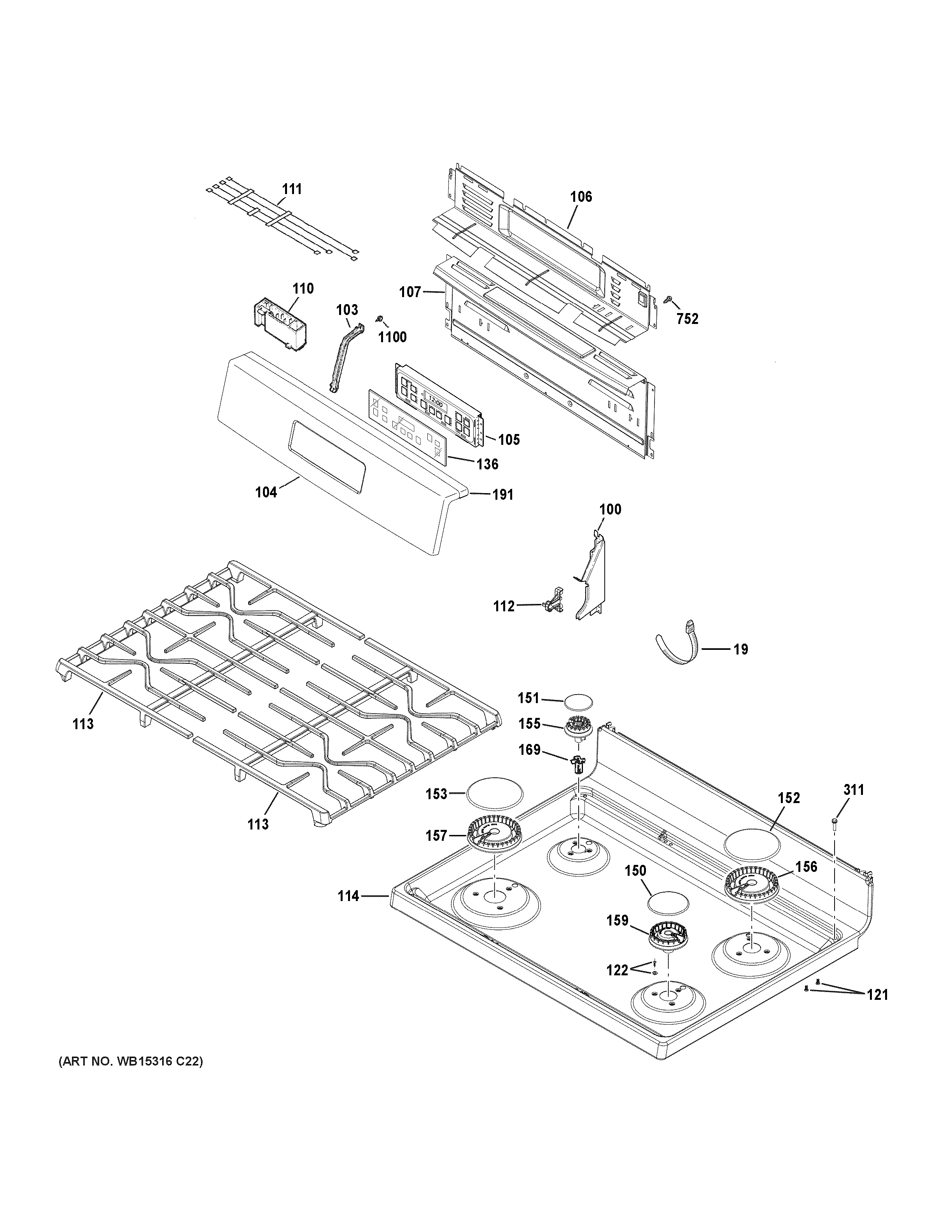 GE JGBS62REK1SS control panel & cooktop diagram