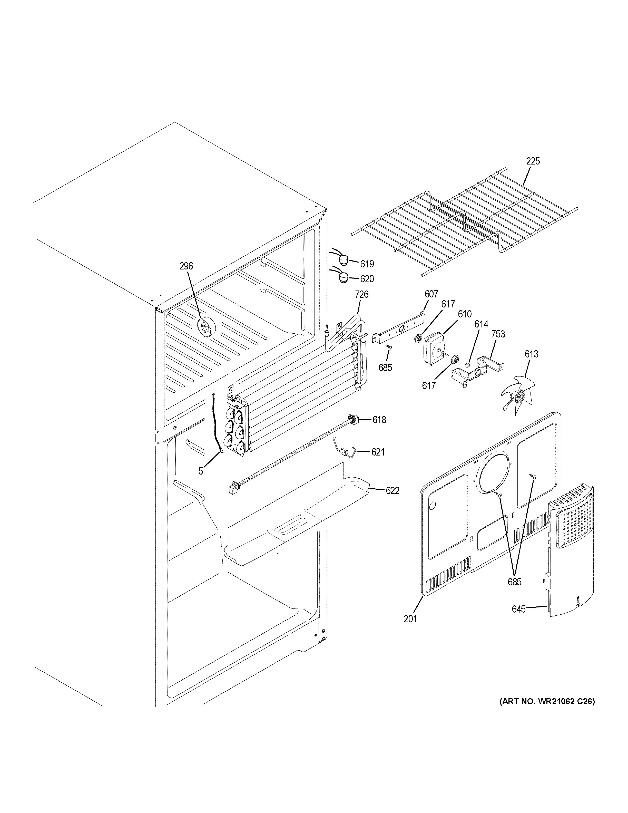GE GTE18ISHHRSS freezer section diagram