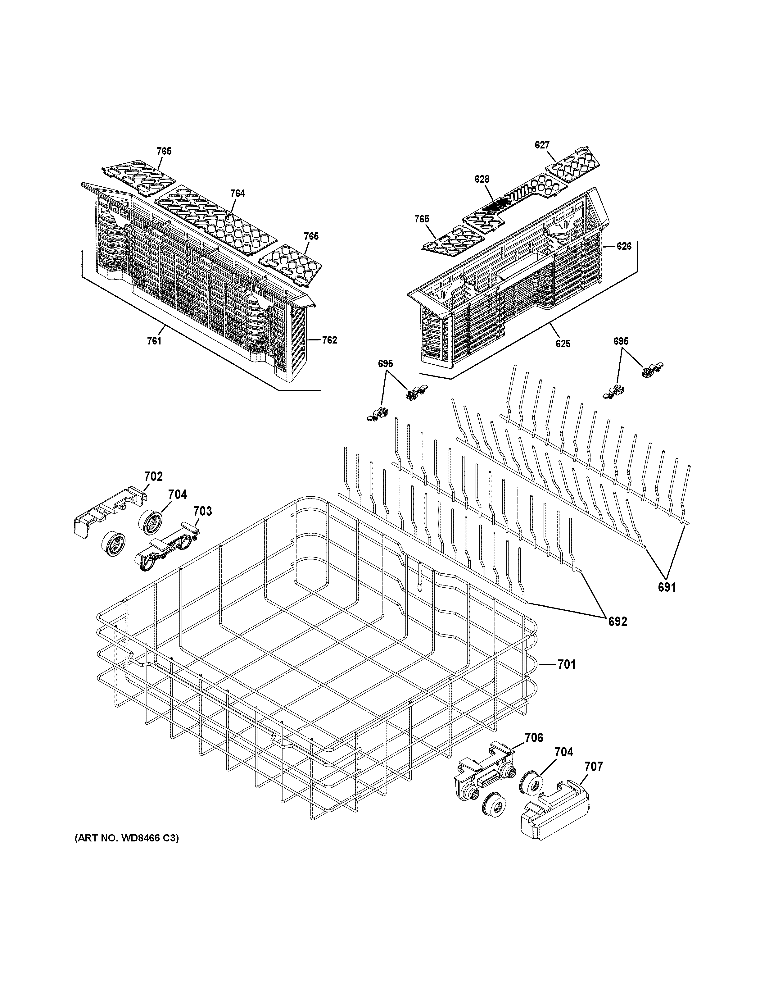 GE GDF540HMF4ES lower rack assembly diagram