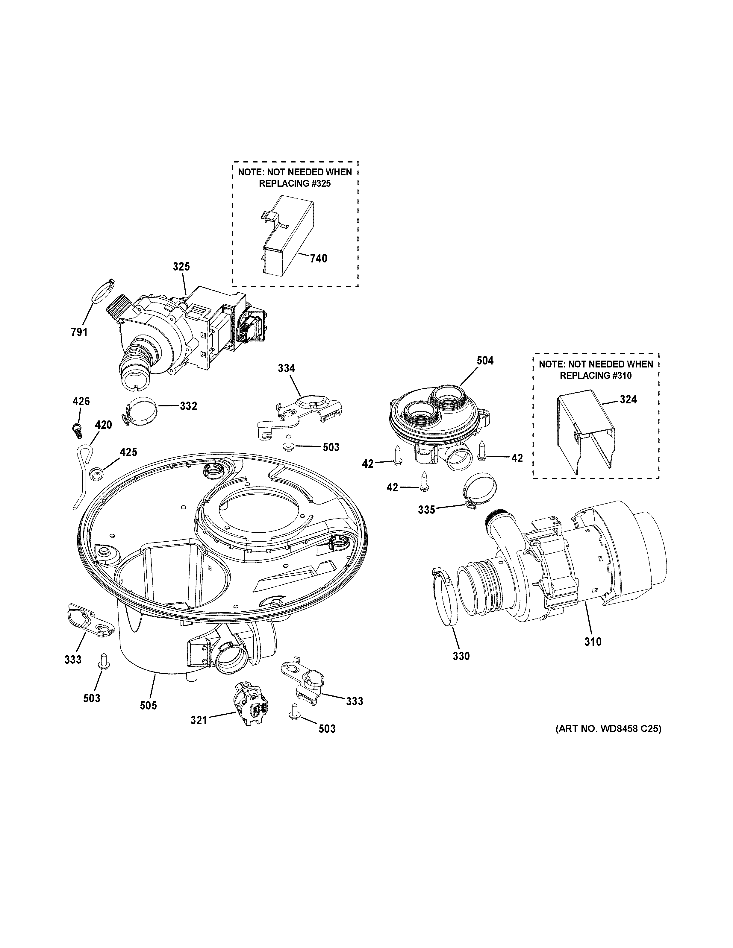 GE GDF540HMF4ES sump & motor mechanism diagram