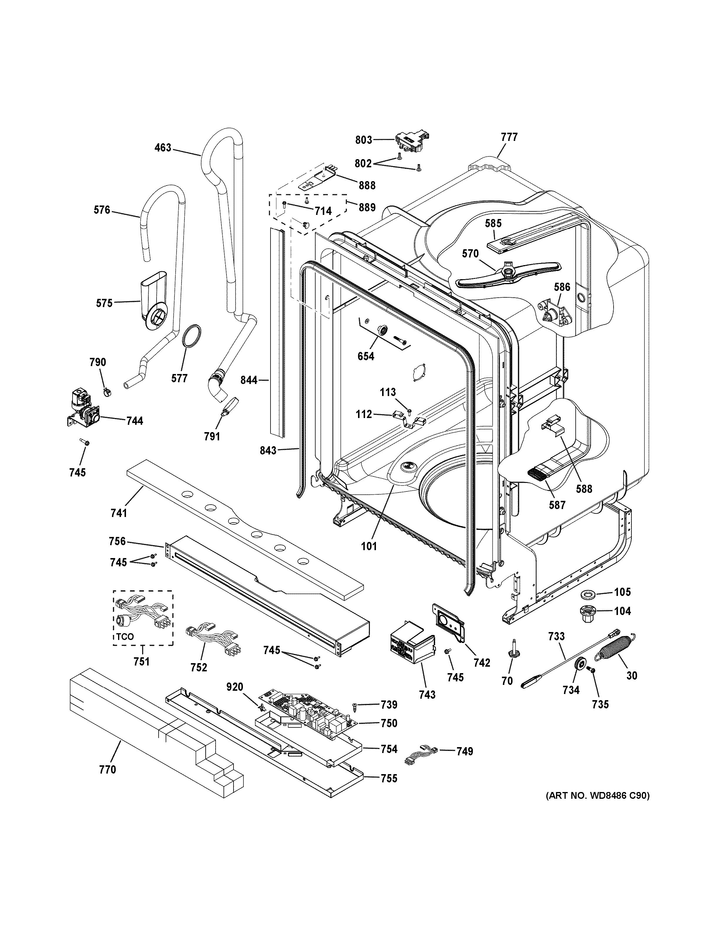 GE GDT550HGD4BB body parts diagram