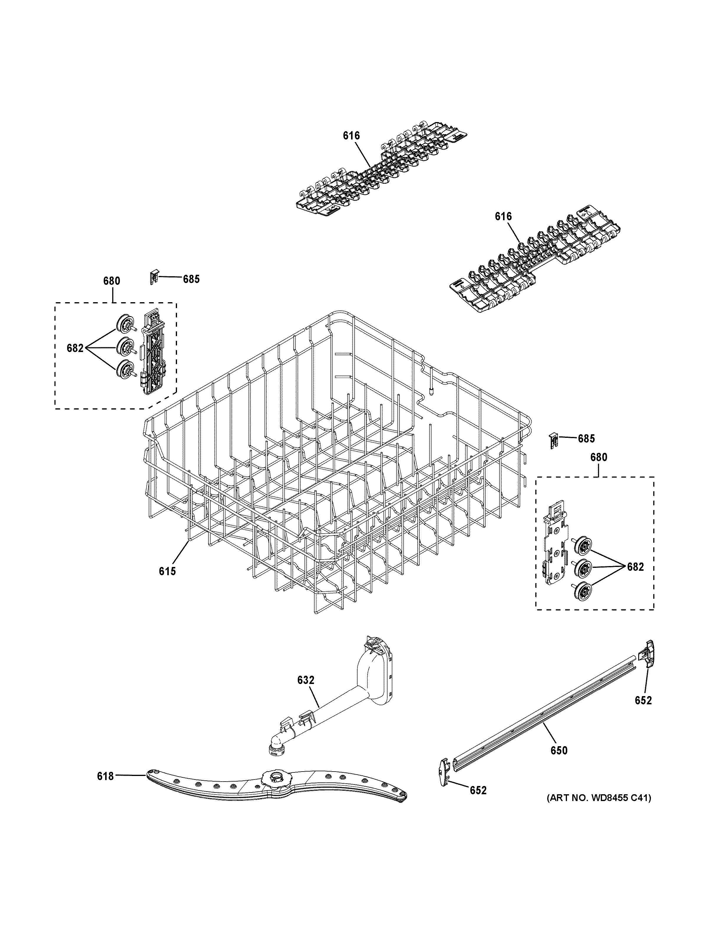 GE GDT530PGD2BB upper rack assembly diagram