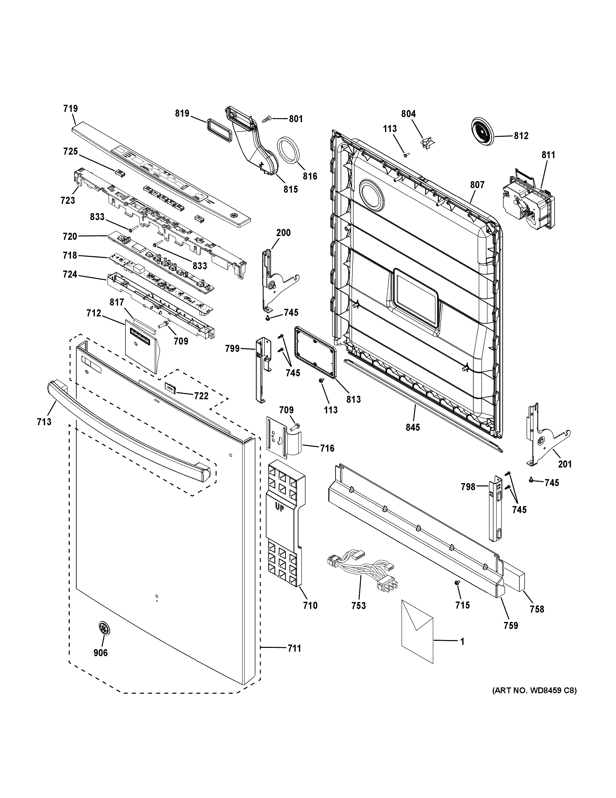 GE GDT530PSD2SS escutcheon & door assembly diagram