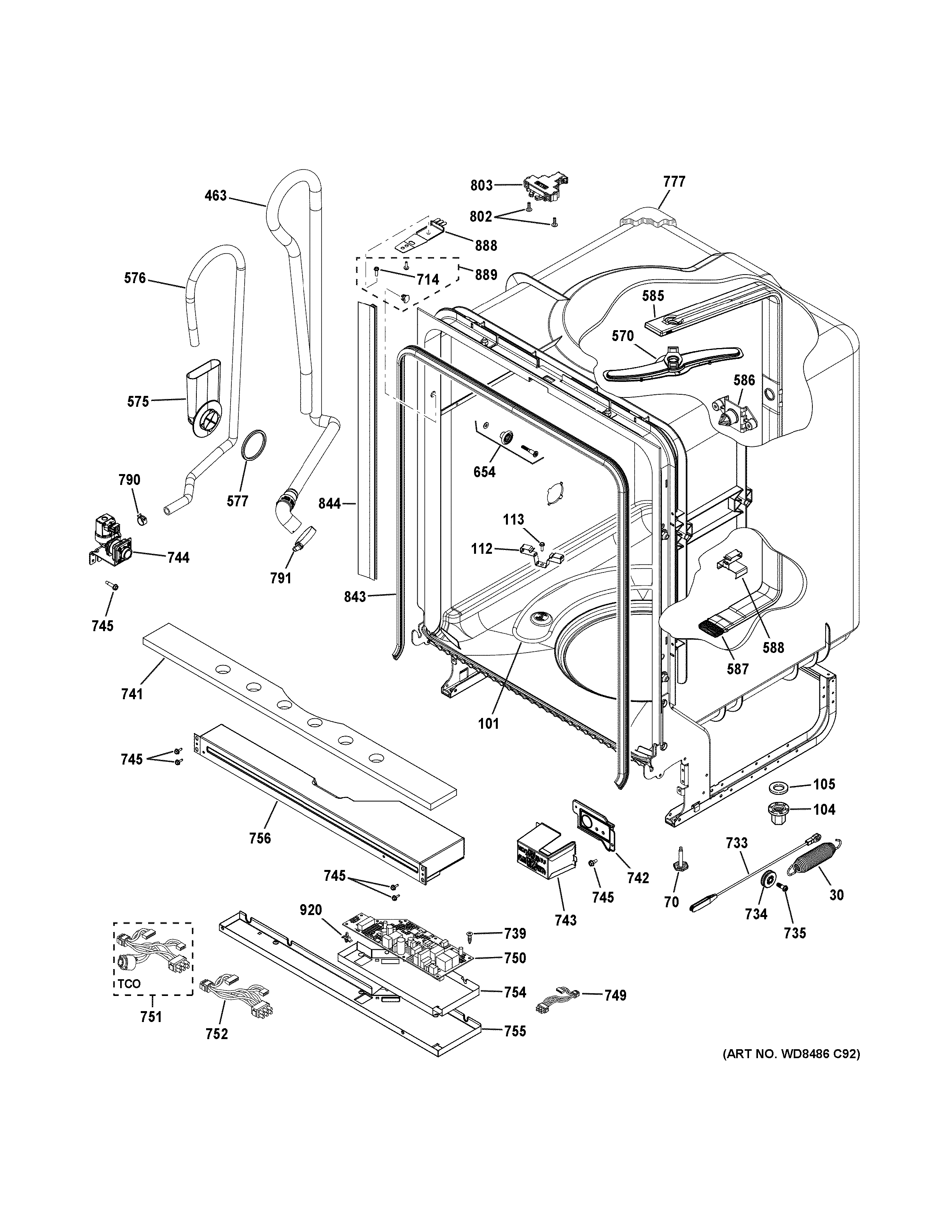 GE GDT530PSD2SS body parts diagram