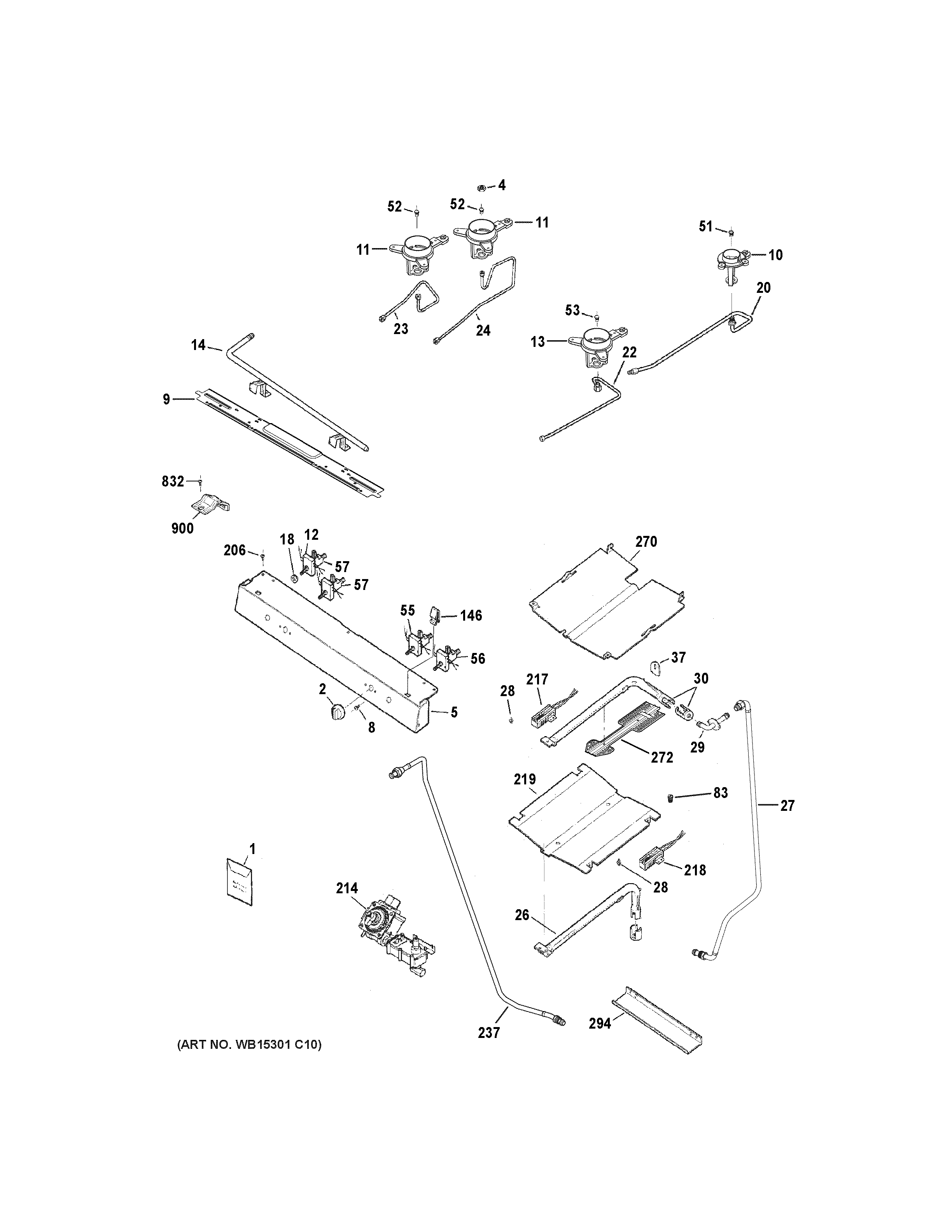 GE JGB635DEK2BB gas & burner parts diagram