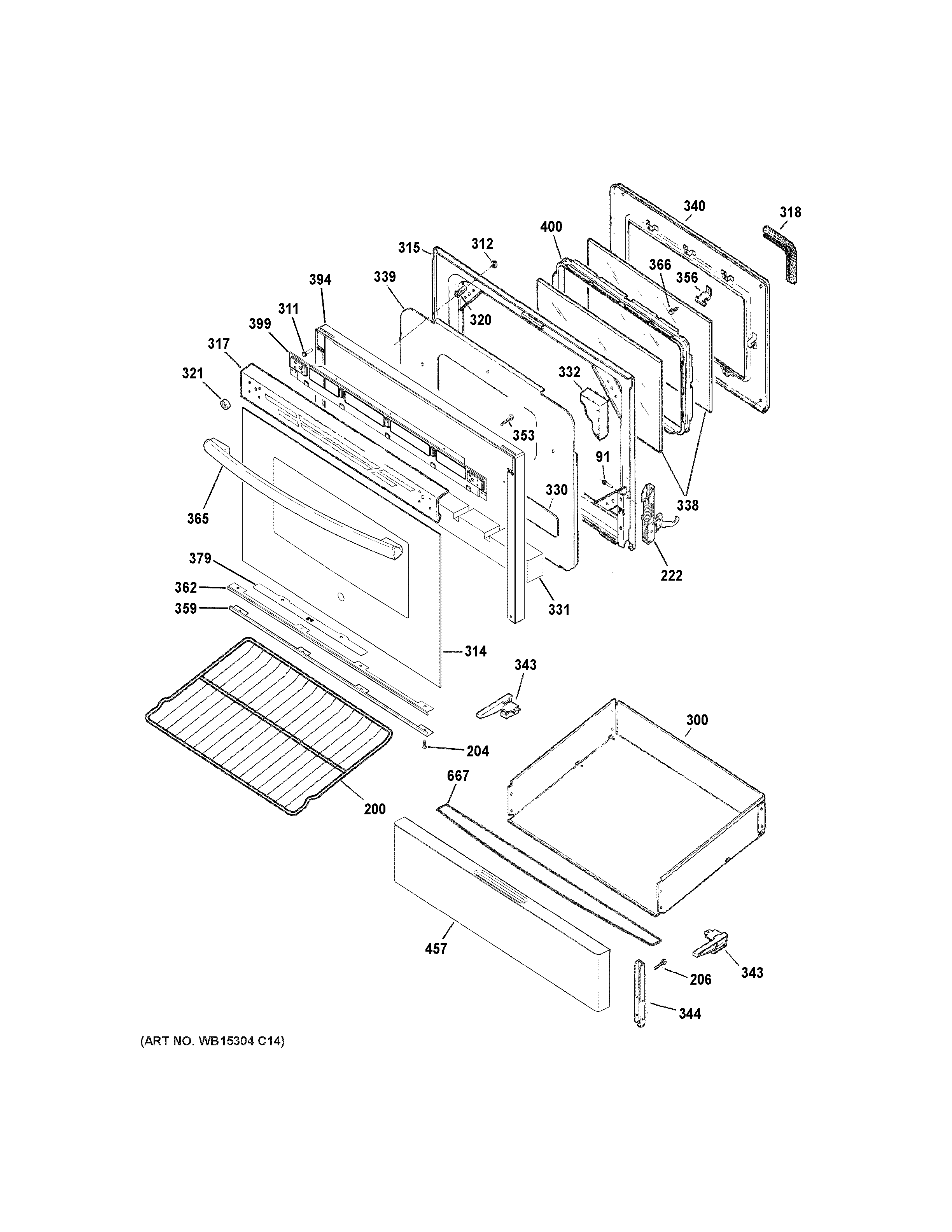 GE JGB635DEK2BB door & drawer parts diagram
