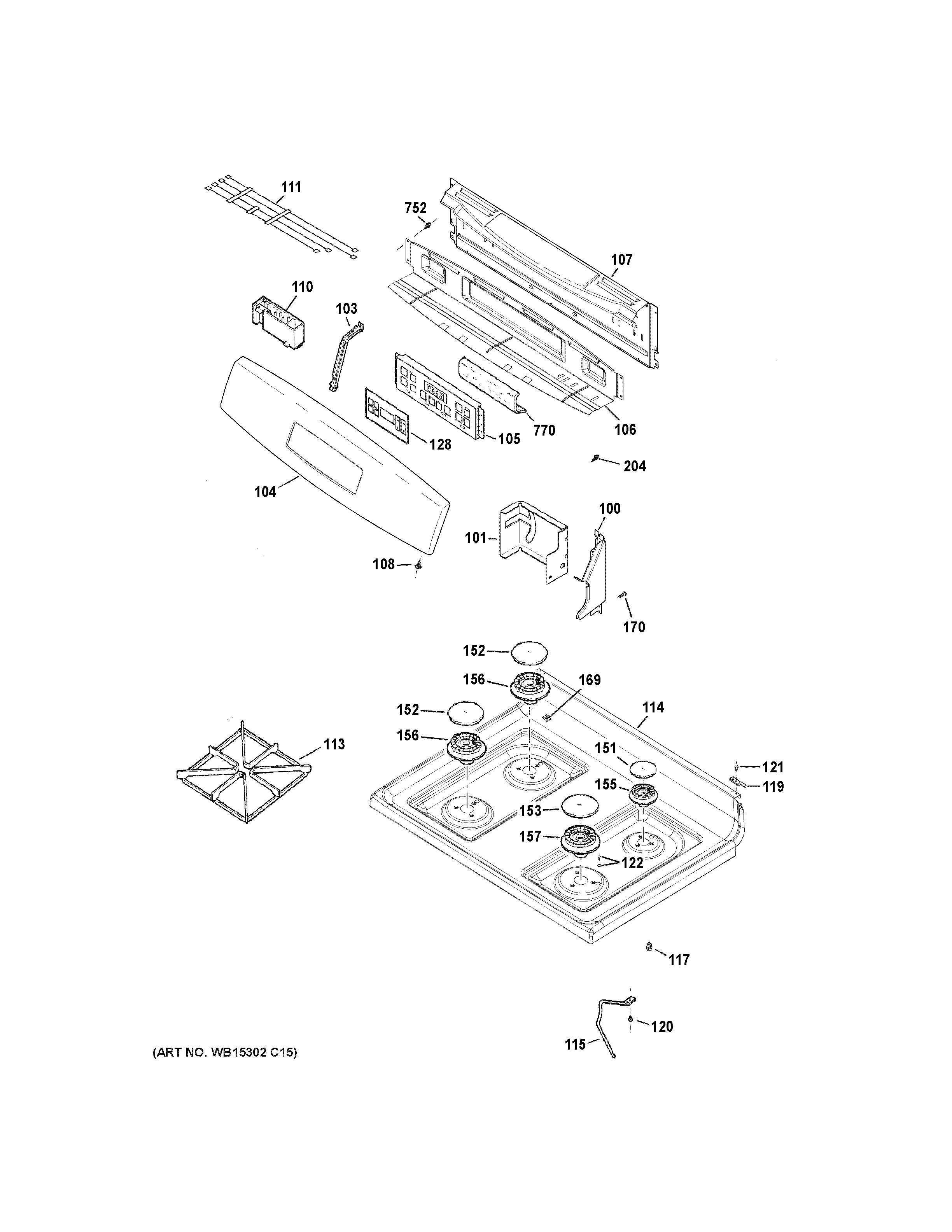 GE JGB635DEK2CC control panel & cooktop diagram