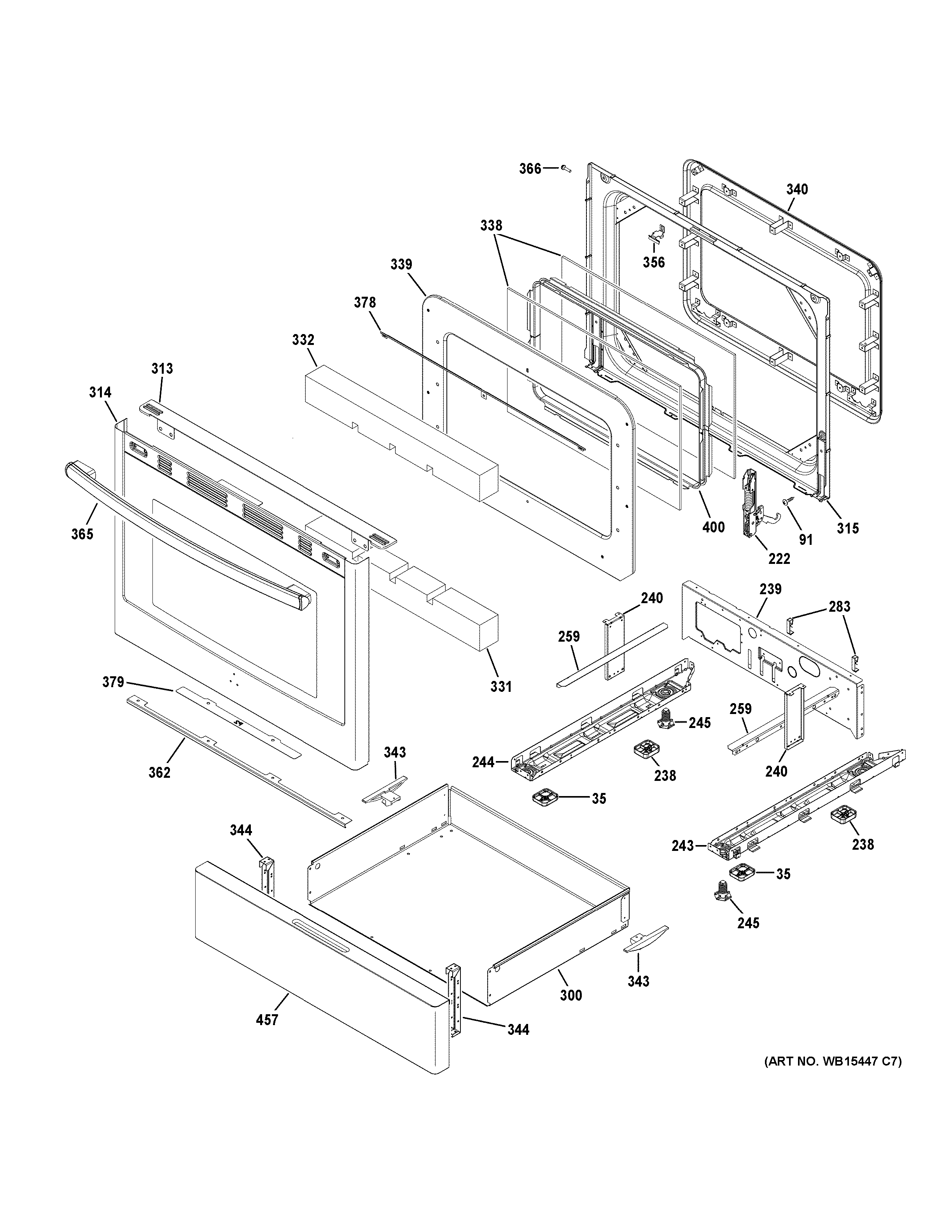 GE JGB700EEJ2ES door & drawer parts diagram