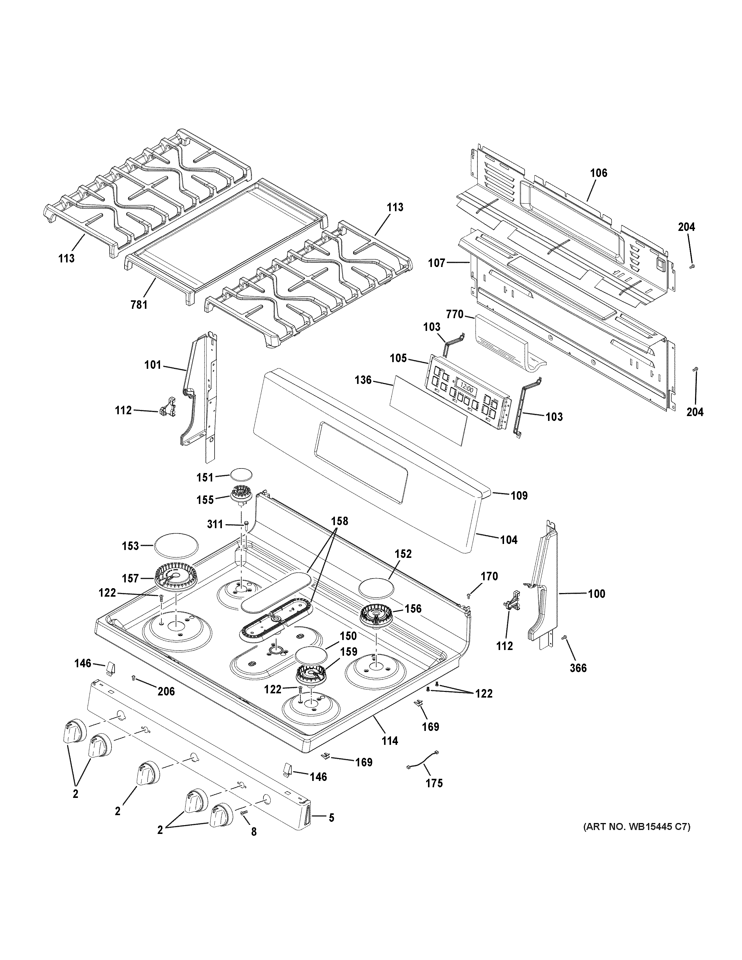 GE JGB700SEJ3SS control panel & cooktop diagram