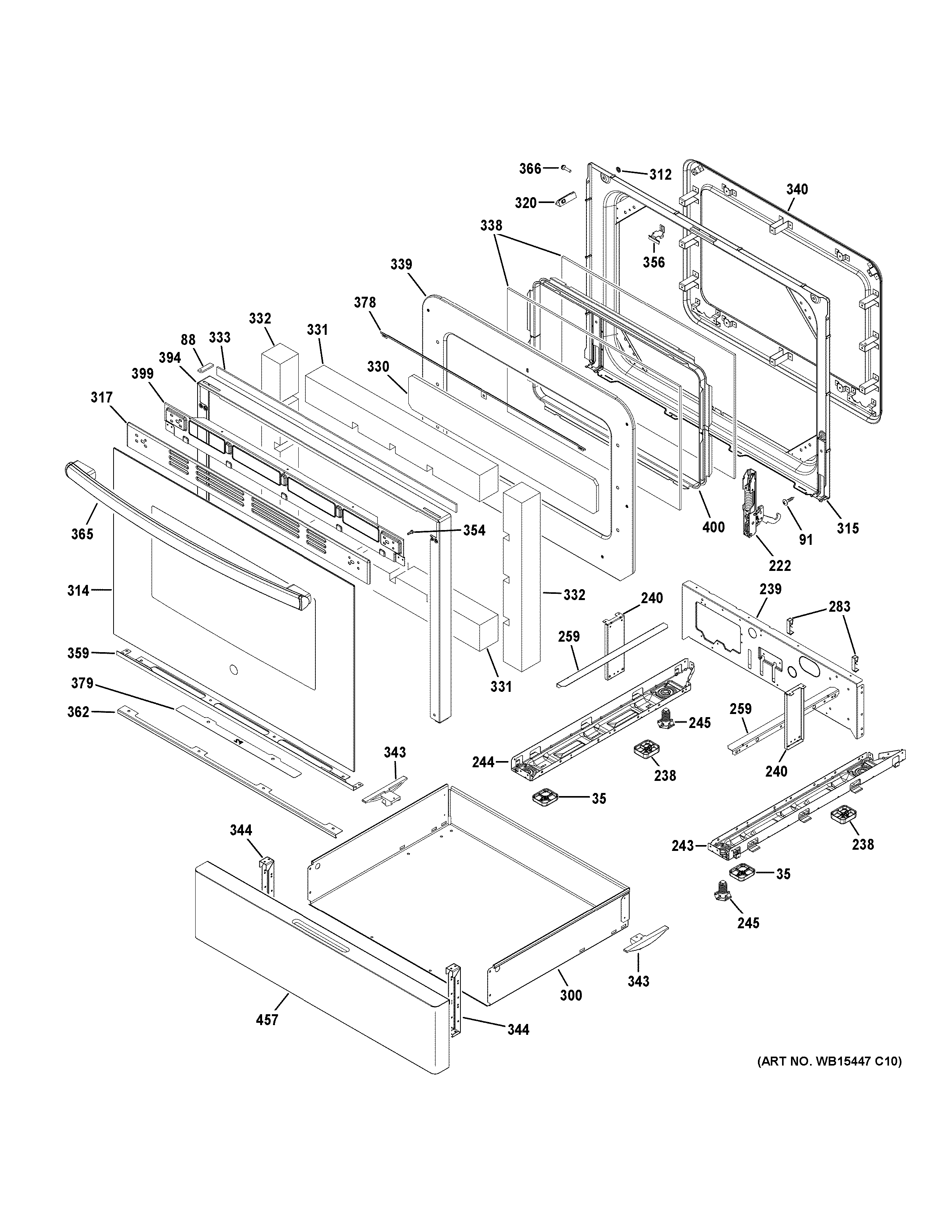 GE JGB700DEJ3BB door & drawer parts diagram