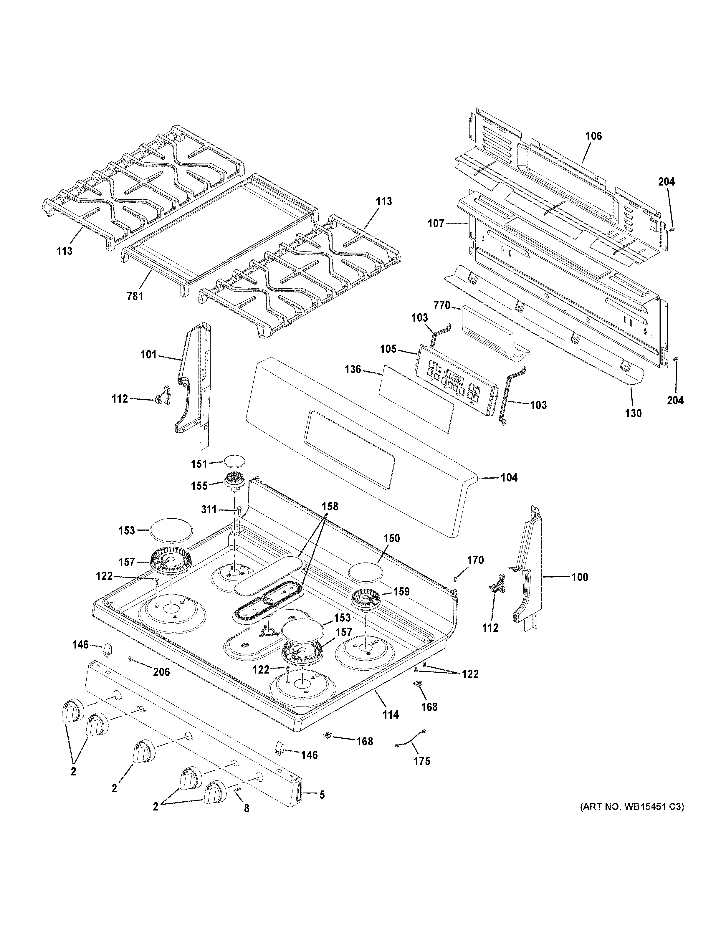 GE JGB720EEJ3ES control panel & cooktop diagram