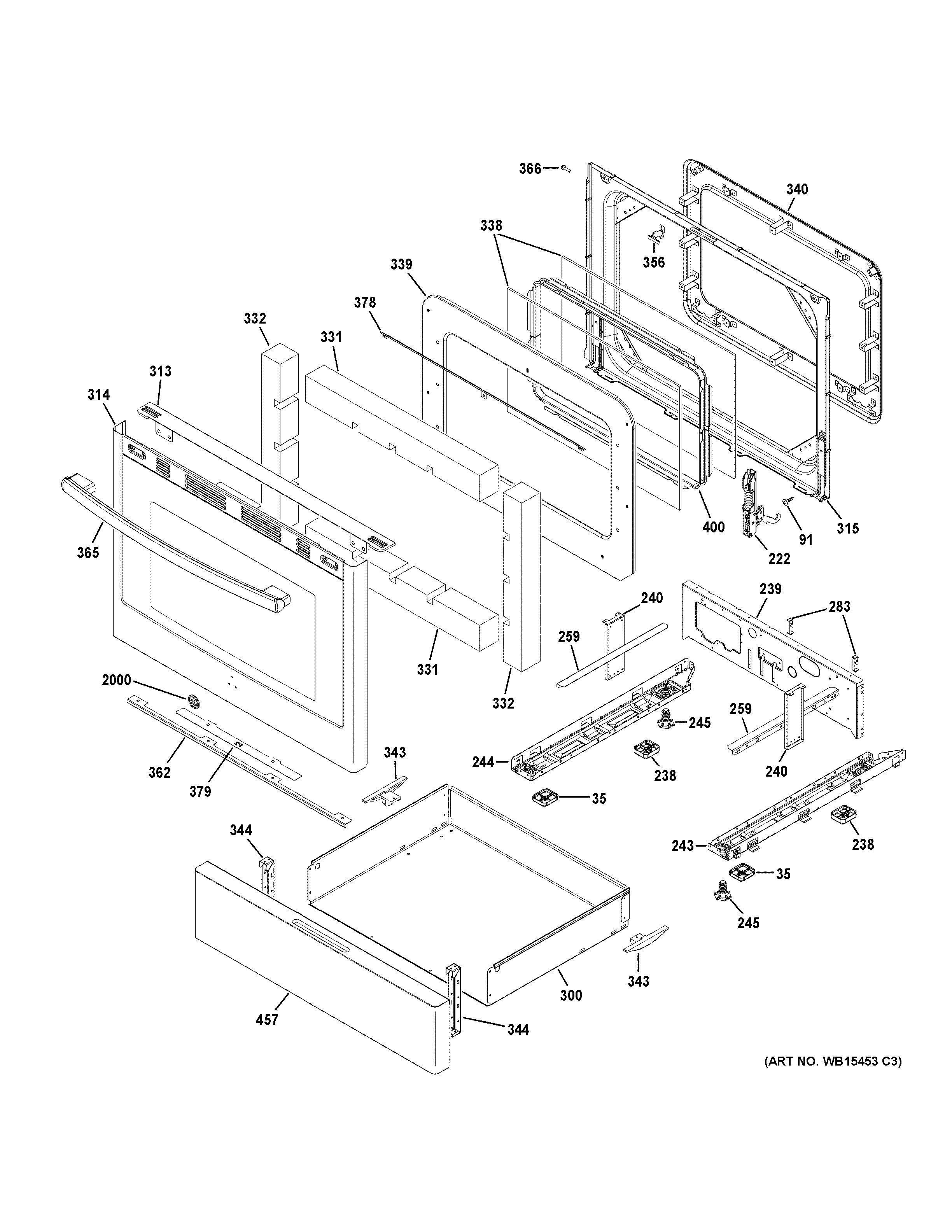 GE JGB720EEJ3ES door & drawer parts diagram