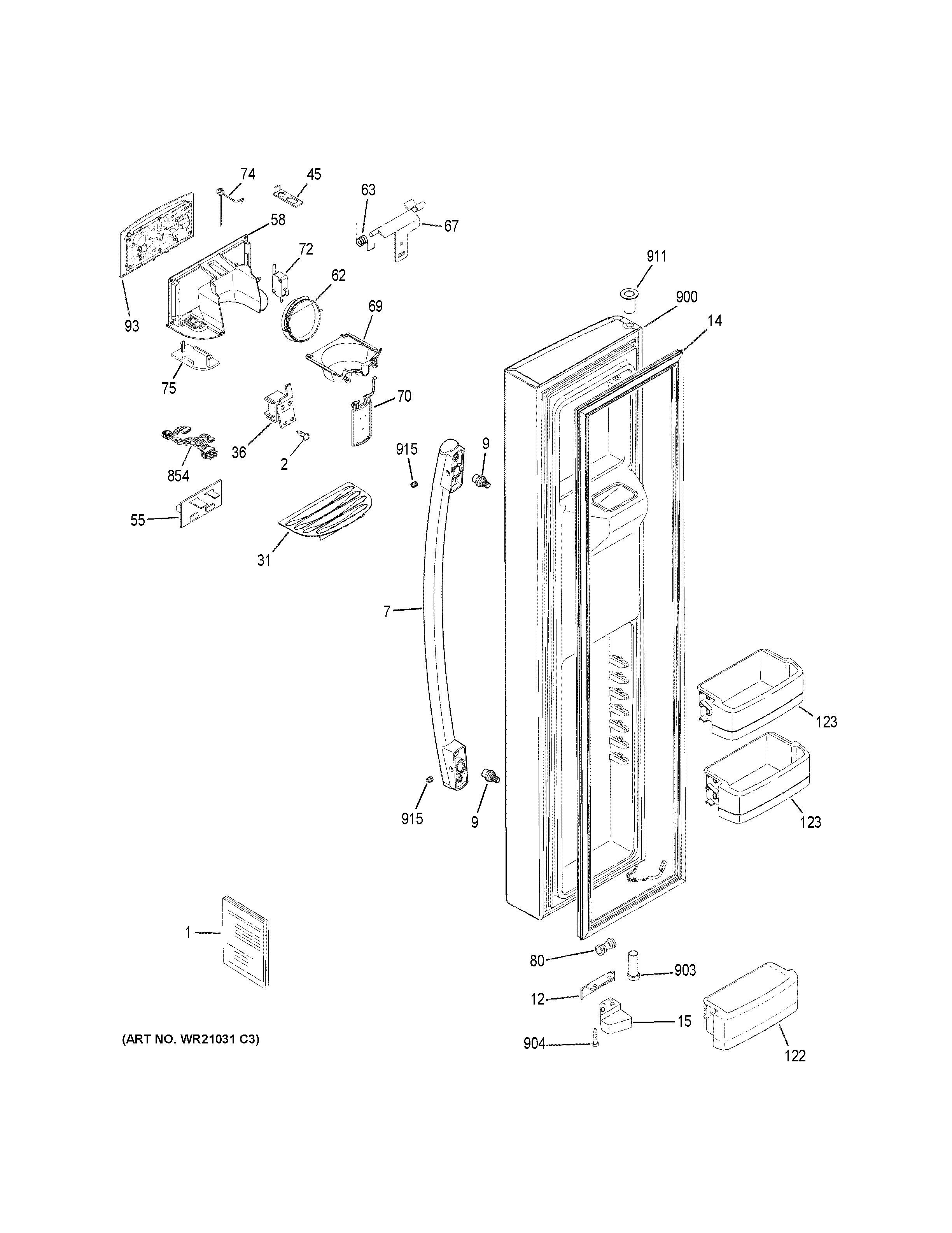 GE GSS23GSKGCSS freezer door diagram