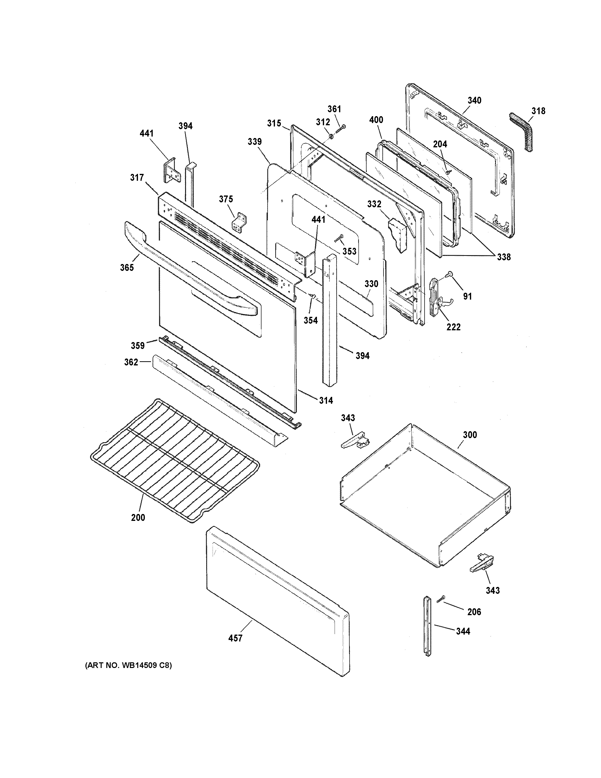 Hotpoint RB720DH3BB door & drawer parts diagram
