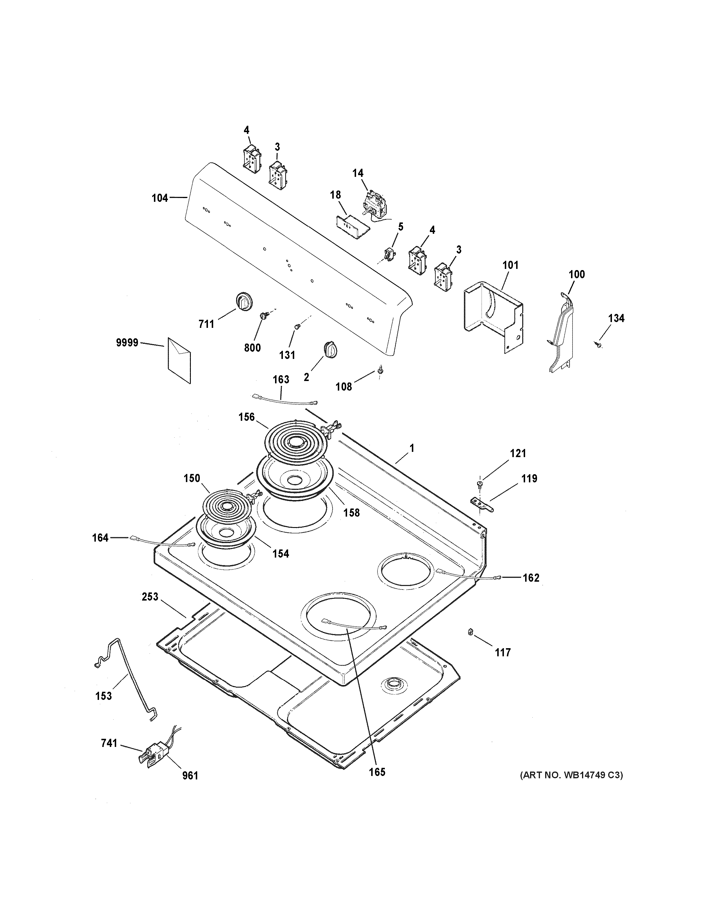 Hotpoint RB525DH3BB control panel & cooktop diagram