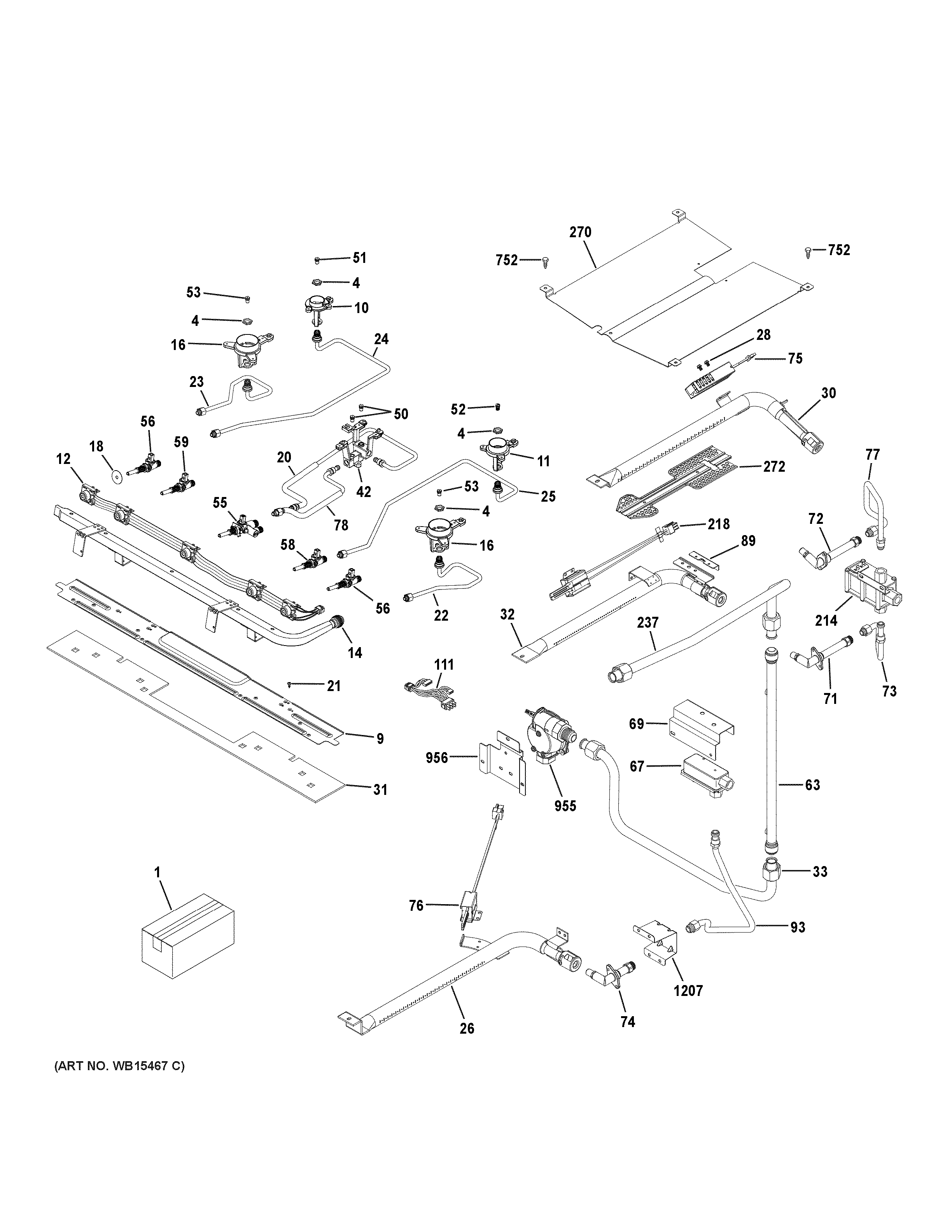 GE PGB960EEJ3ES gas & burner parts diagram