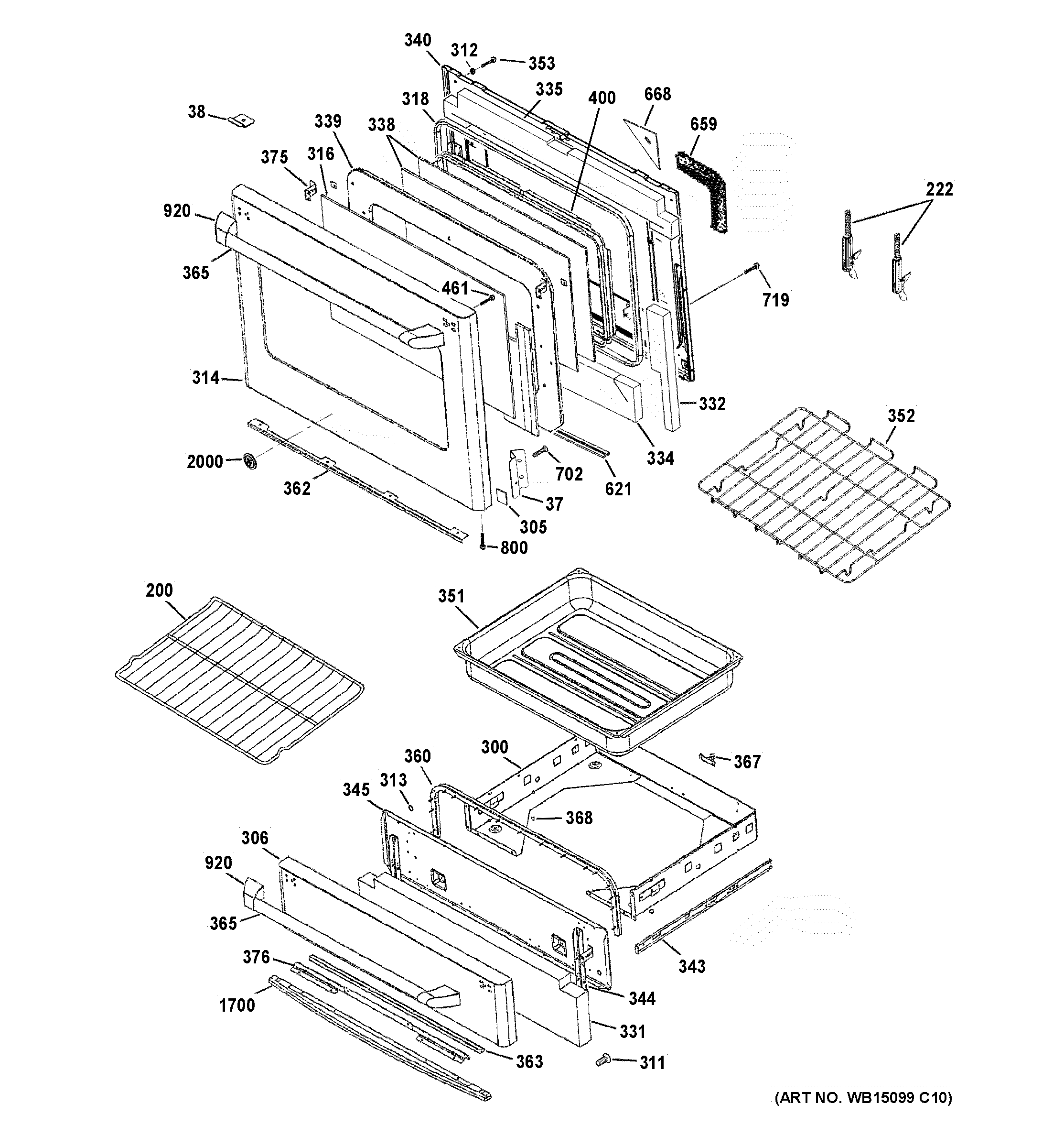 GE CS980ST7SS door & drawer parts diagram