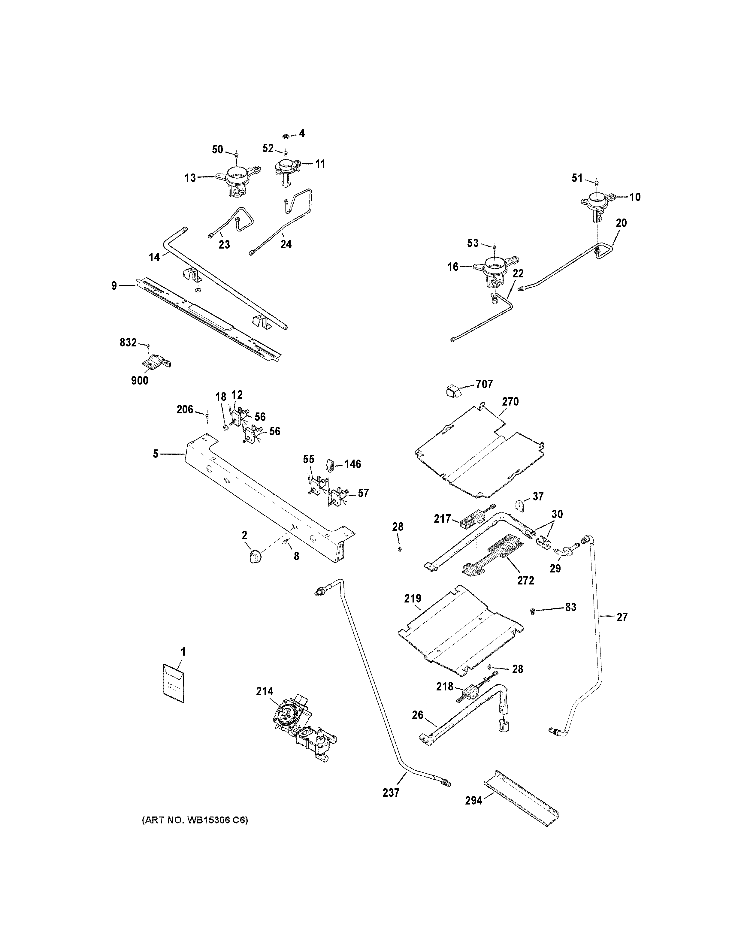 GE JGB645EEK1ES gas & burner parts diagram