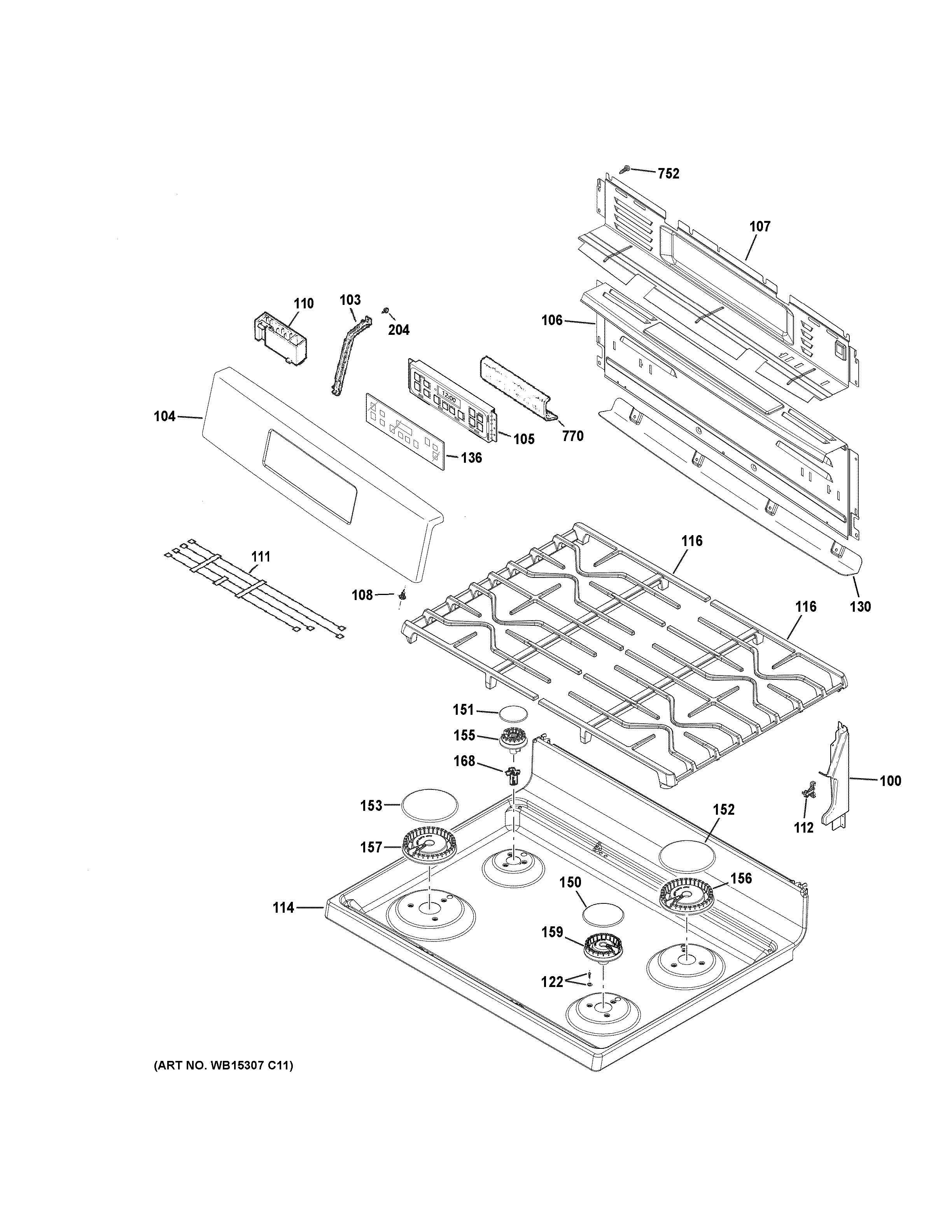 GE JGB645EEK1ES control panel & cooktop diagram