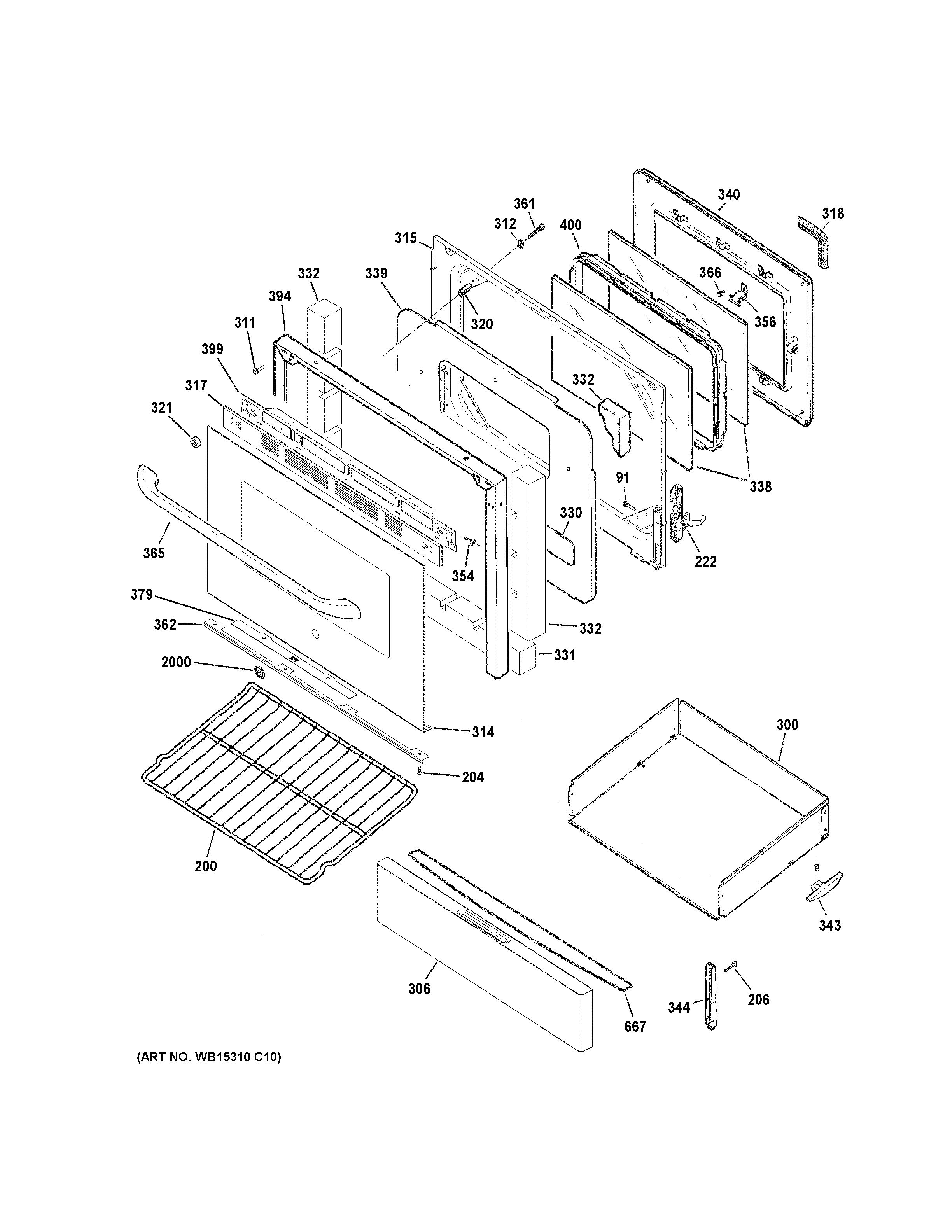 GE JGB645EEK1ES door & drawer parts diagram