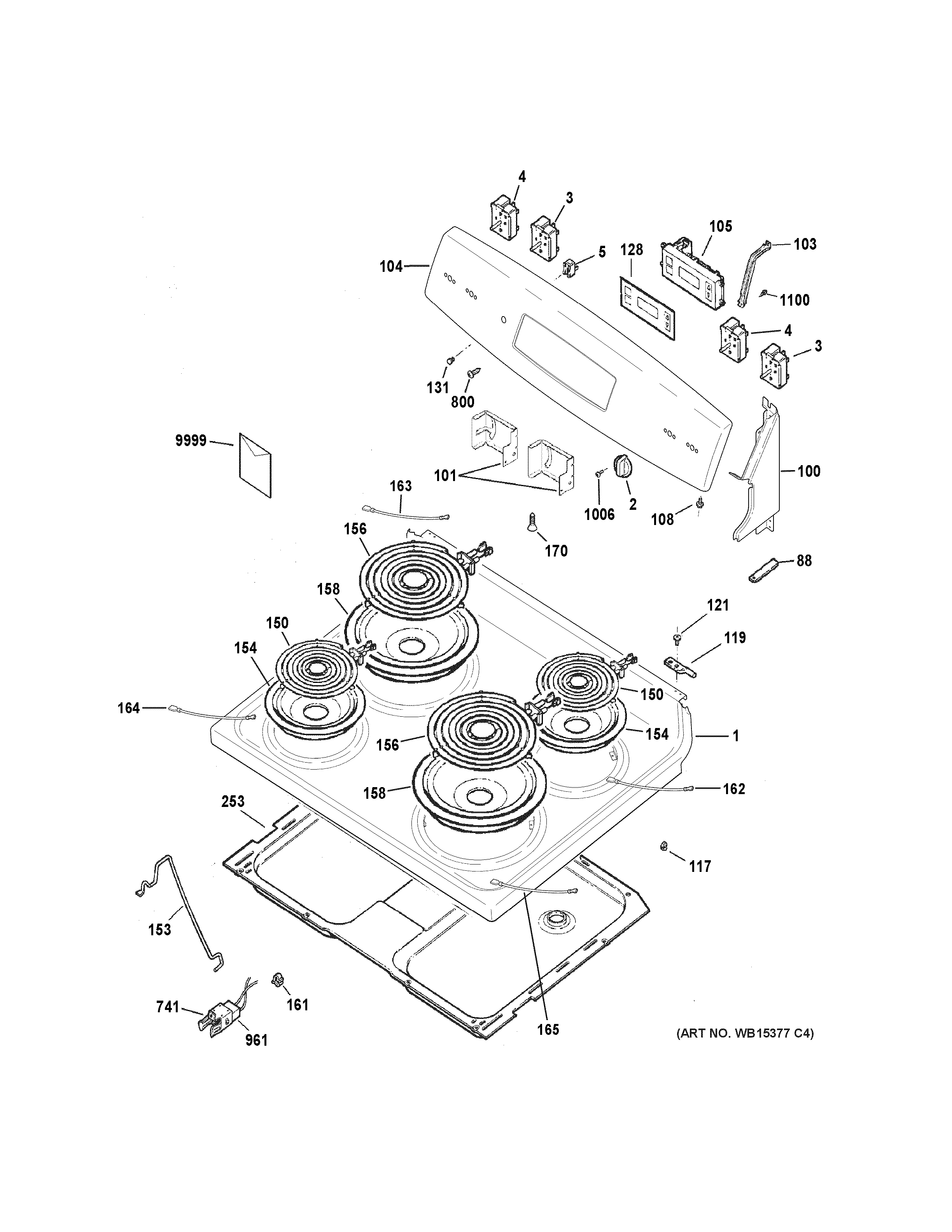 GE JBS27DF3BB control panel & cooktop diagram