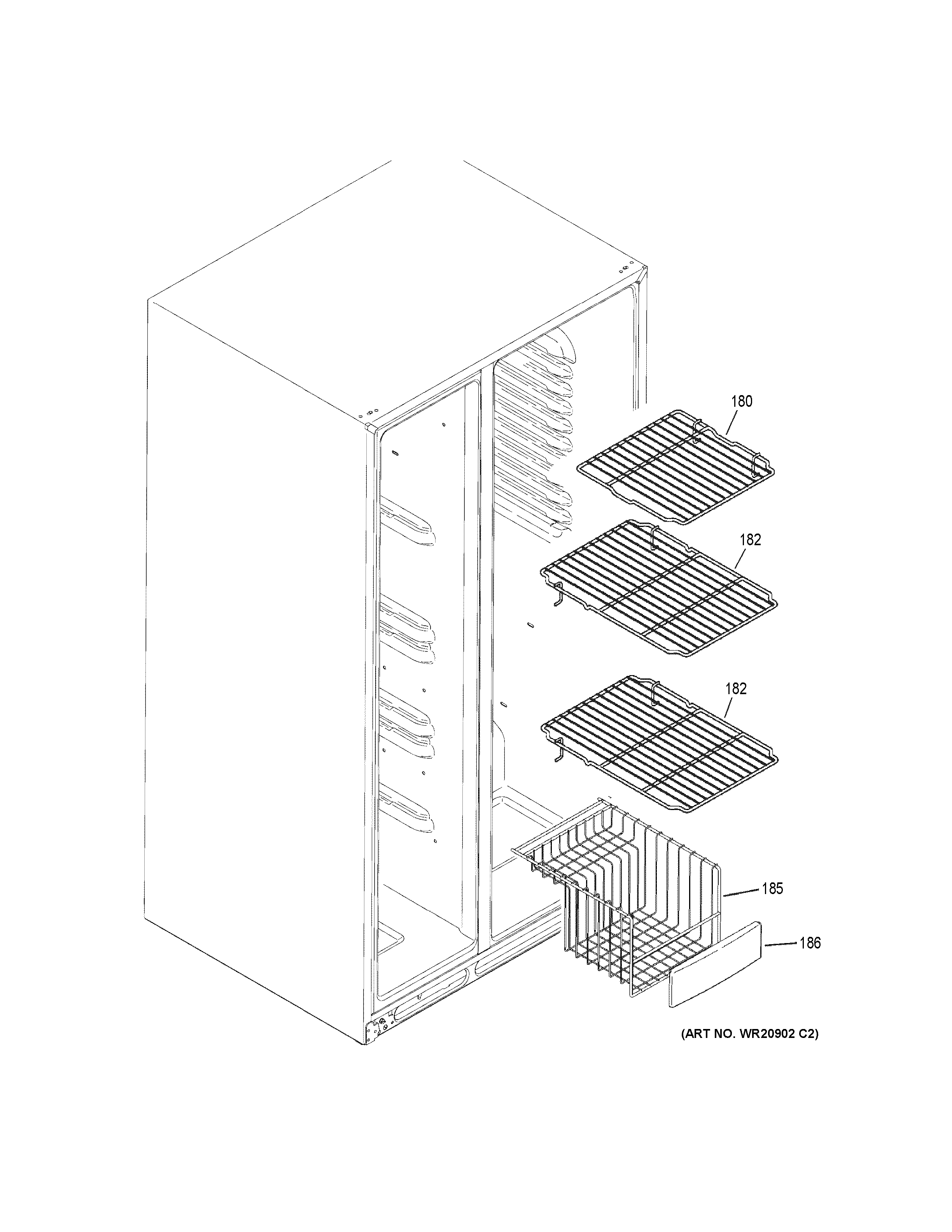 Hotpoint HSS25ATHHCBB freezer shelves diagram