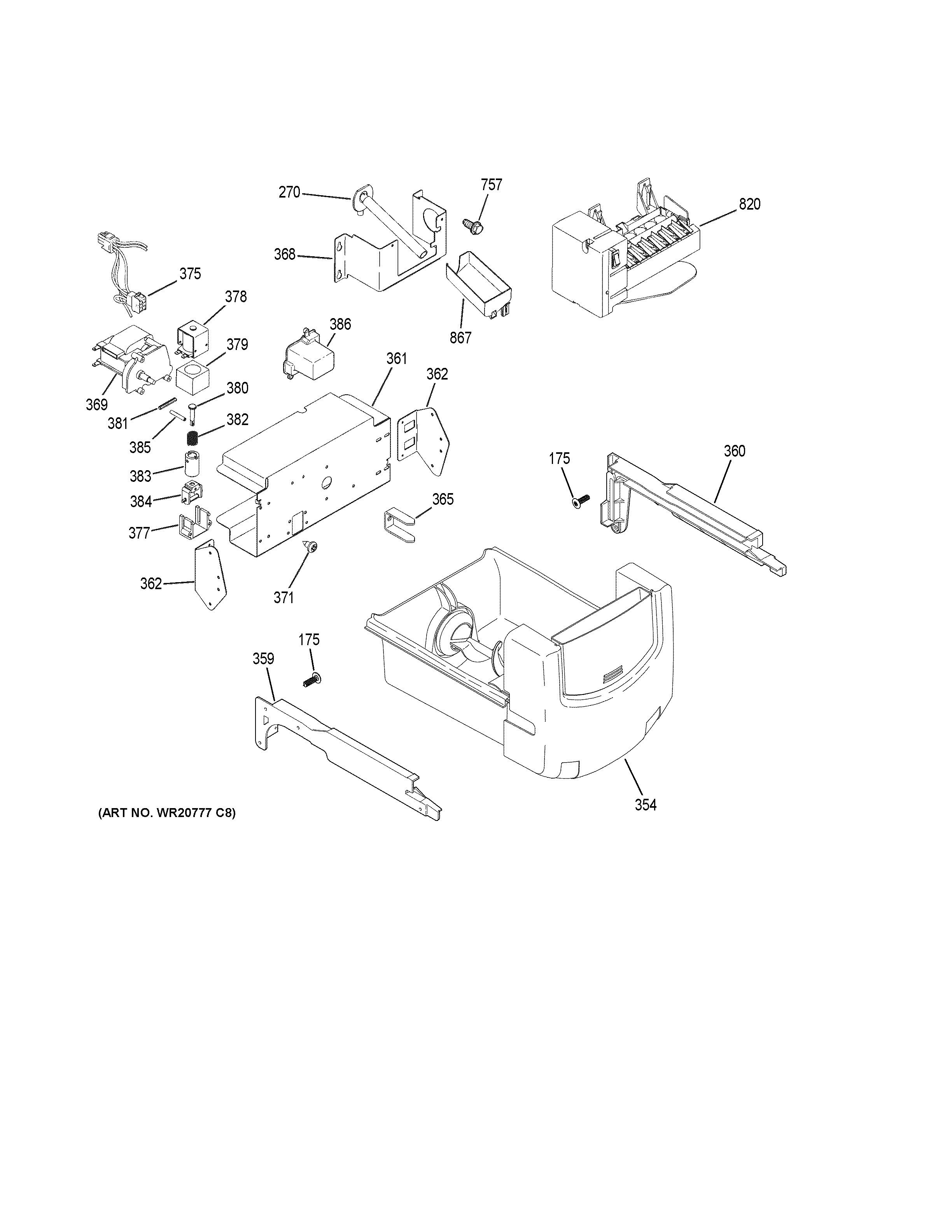GE GSE23GGKJCWW ice maker & dispenser diagram