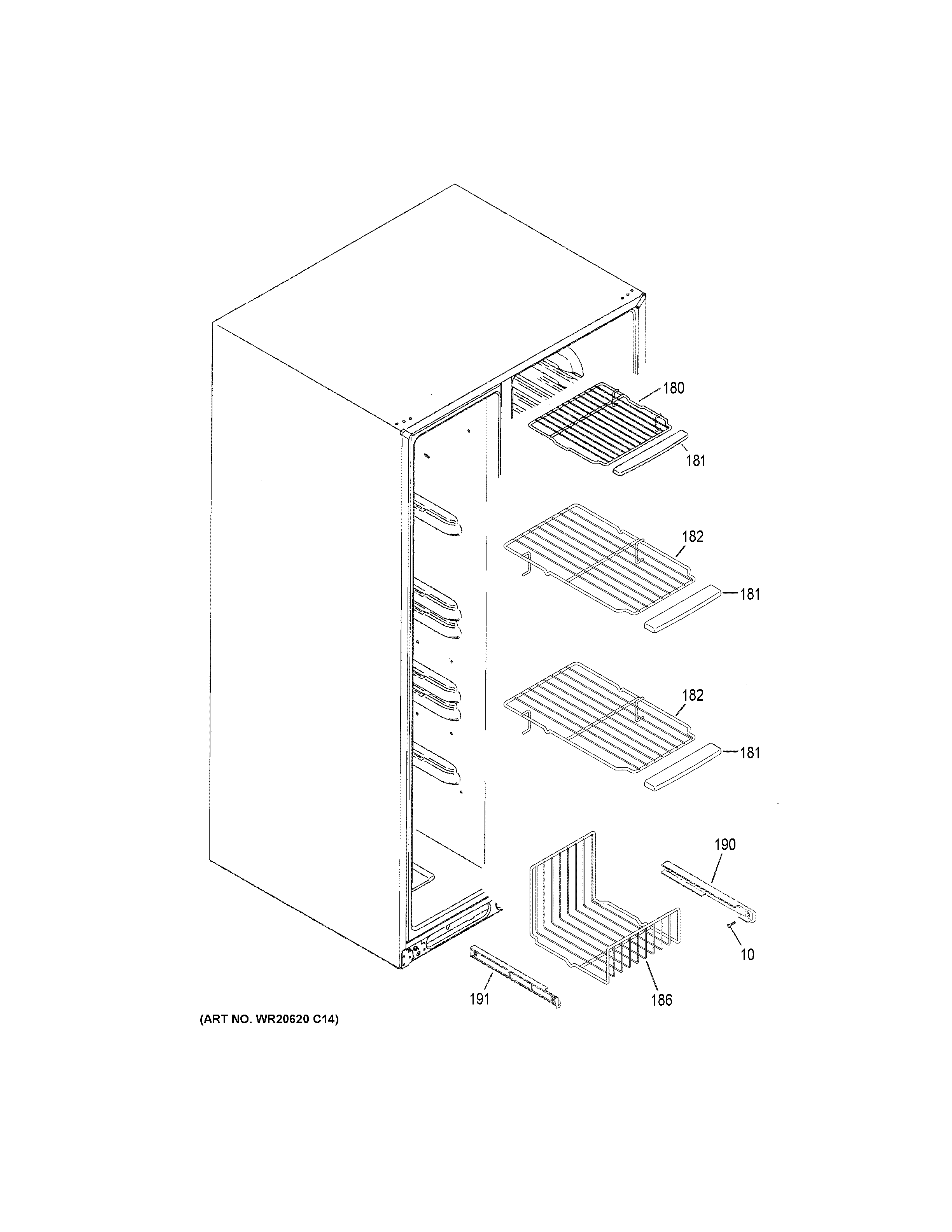 GE GSE23GSKJCSS freezer shelves diagram
