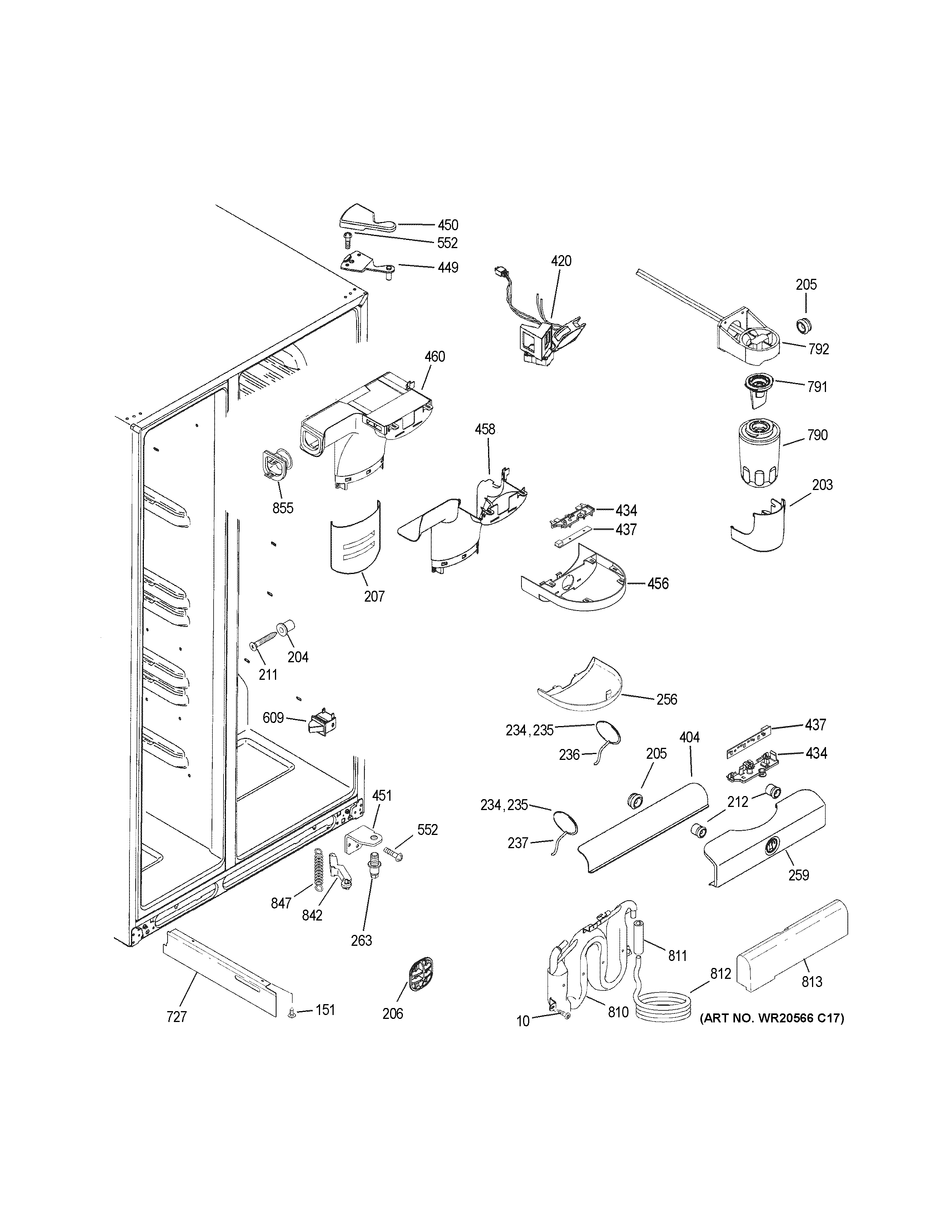GE GSS23HGHJCWW fresh food section diagram
