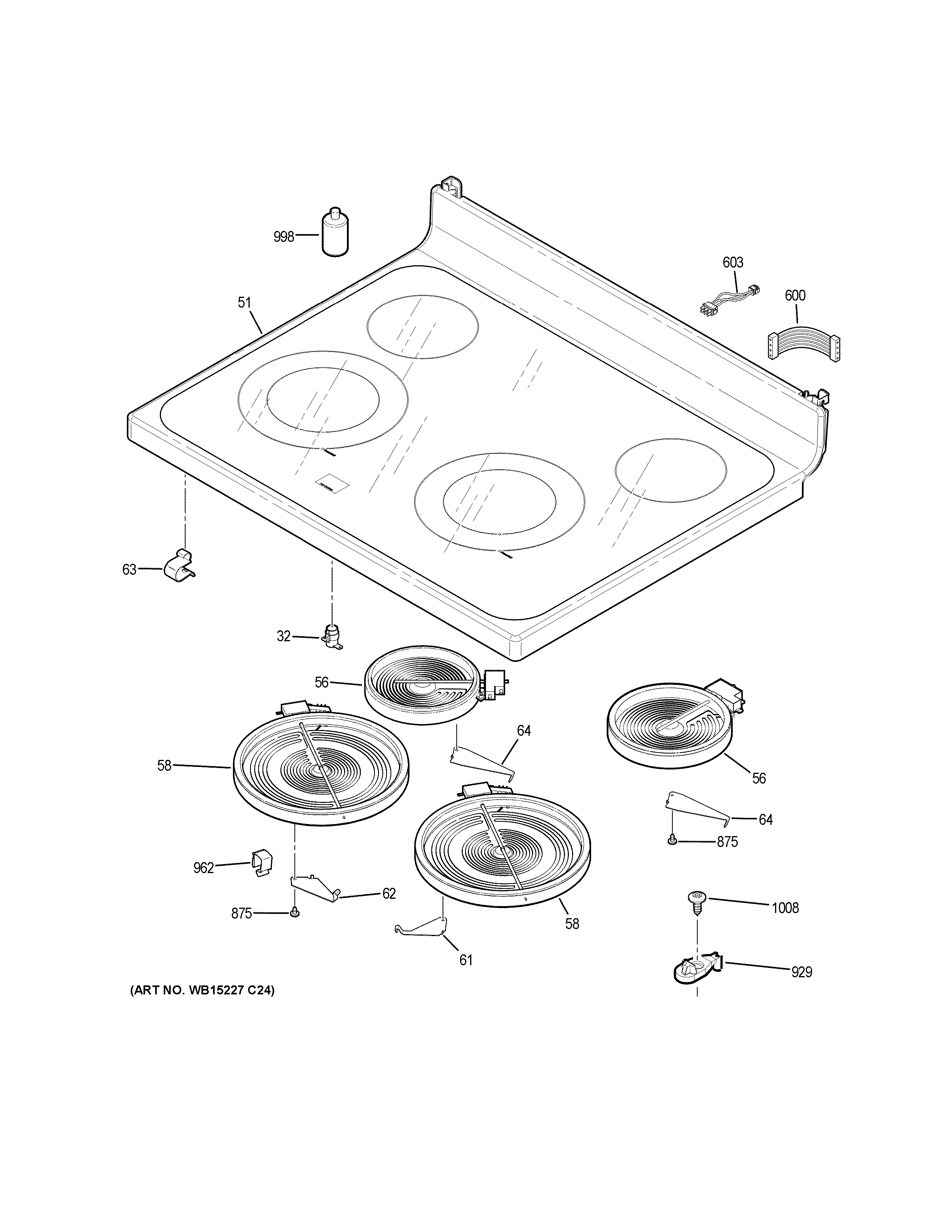 GE JB645DK3WW cooktop diagram