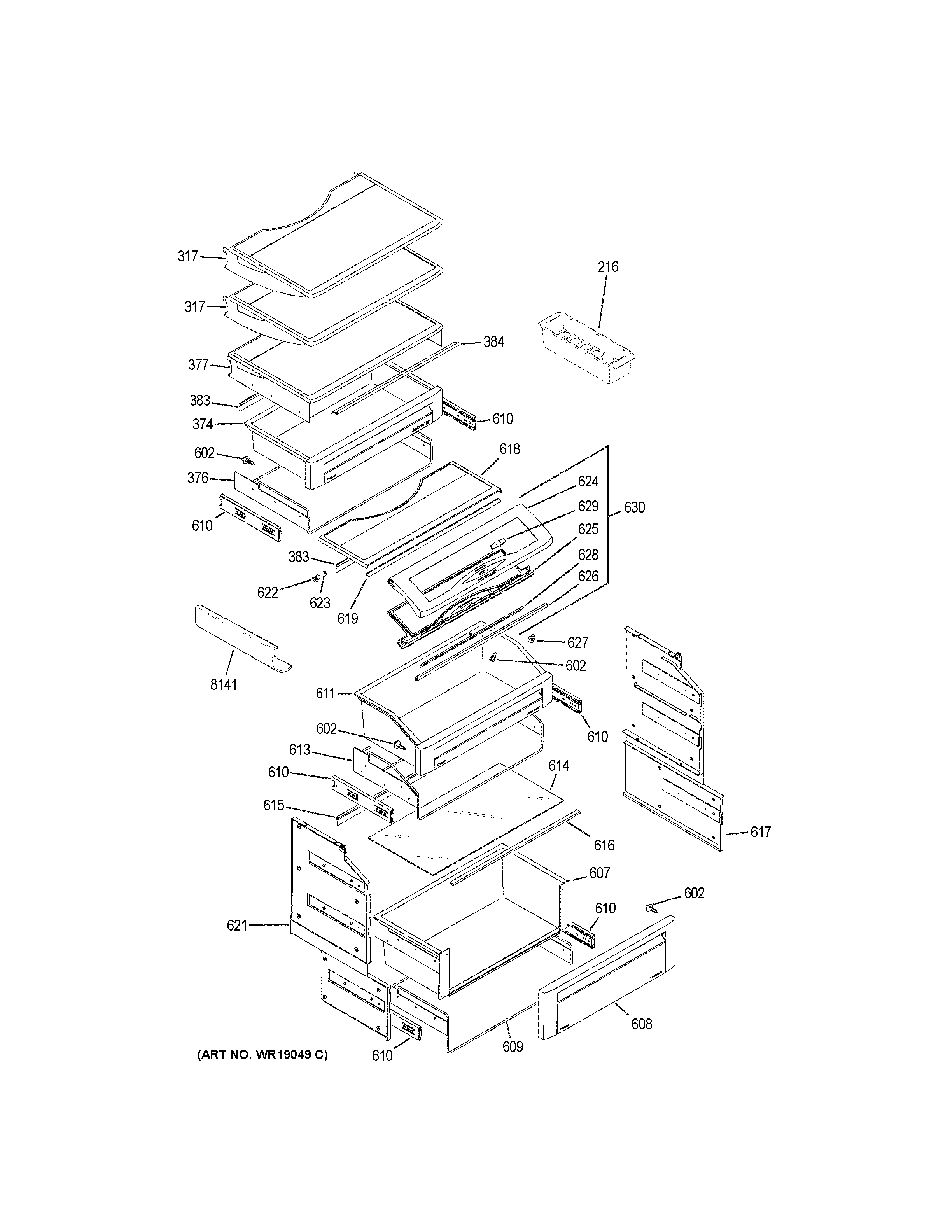 GE ZISB420DRK fresh food shelves diagram