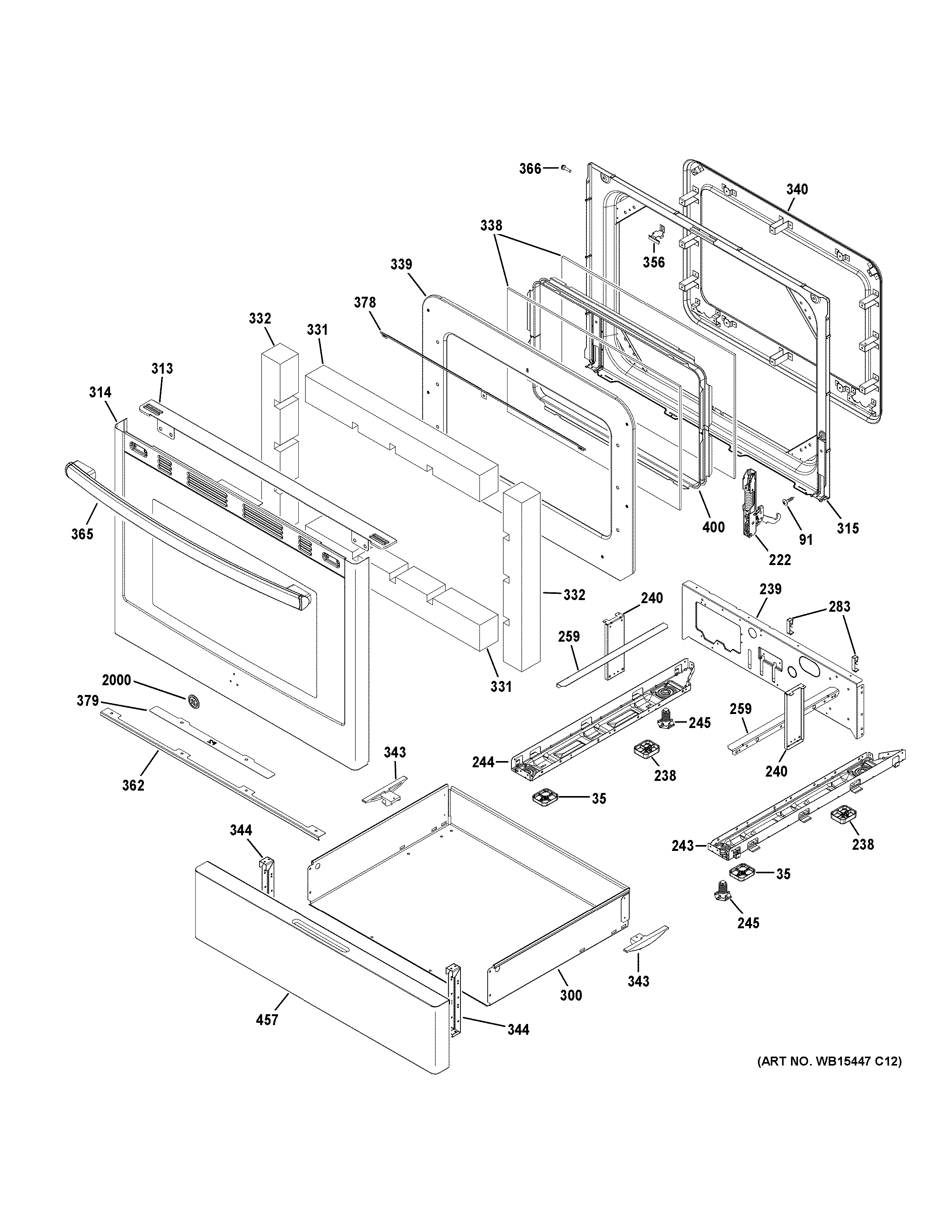 GE JGB660SEJ4SS door & drawer parts diagram